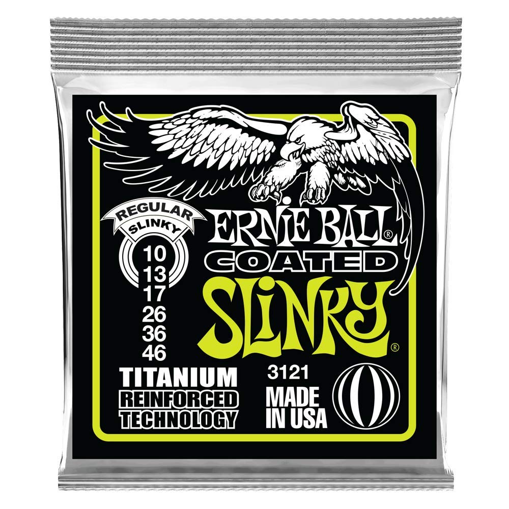 Ernie Ball Regular Slinky Coated Titanium Electric Guitar Strings 10-46 Gauge (P03121) - Perfect for Rock, Blues & Metal Guitarists - Studio & Live Performance Ready