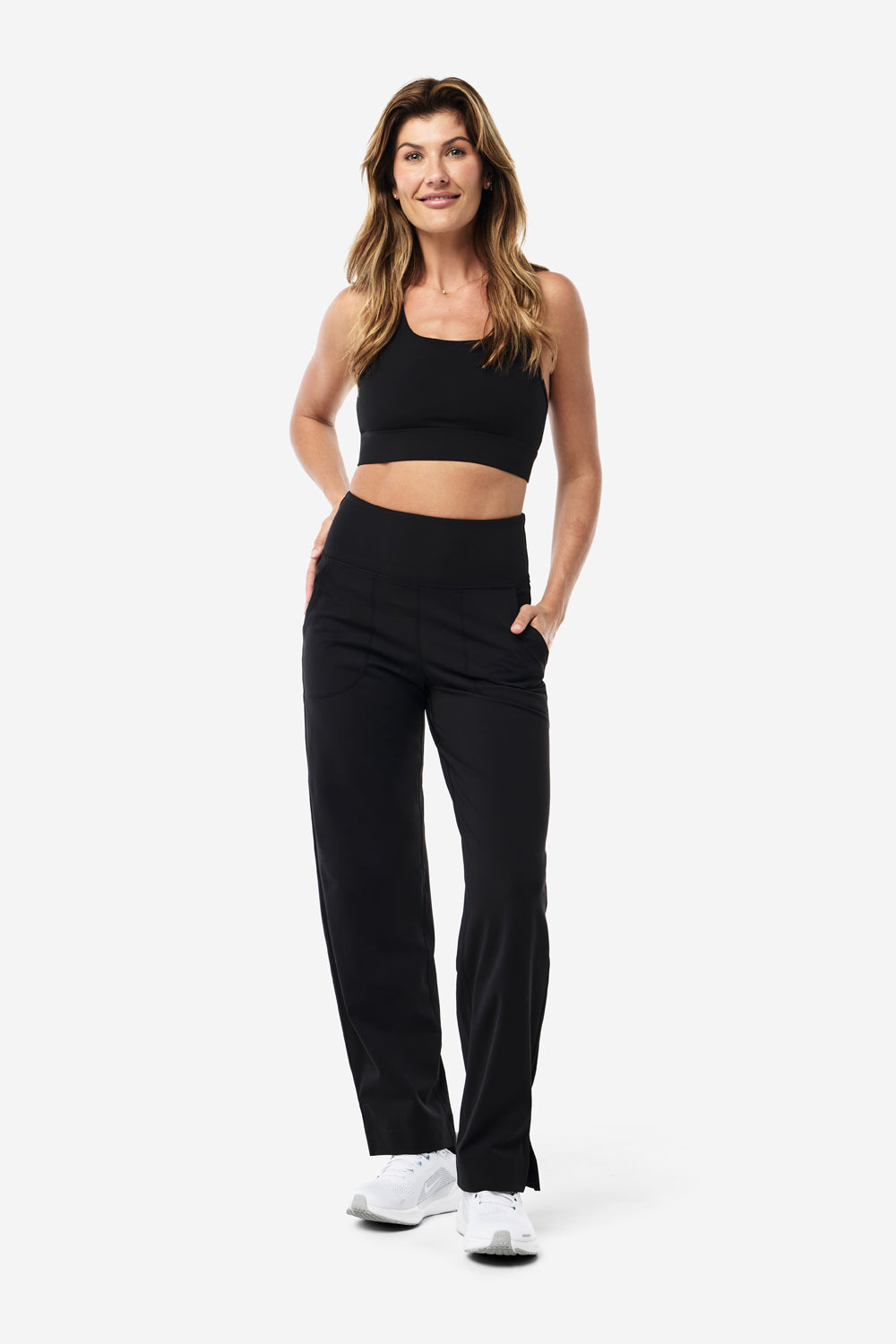 Wide Leg Base Pants for Women - High Waisted Stretchy Comfortable Black Trousers | Perfect for Work, Office, Casual & Lounge Wear