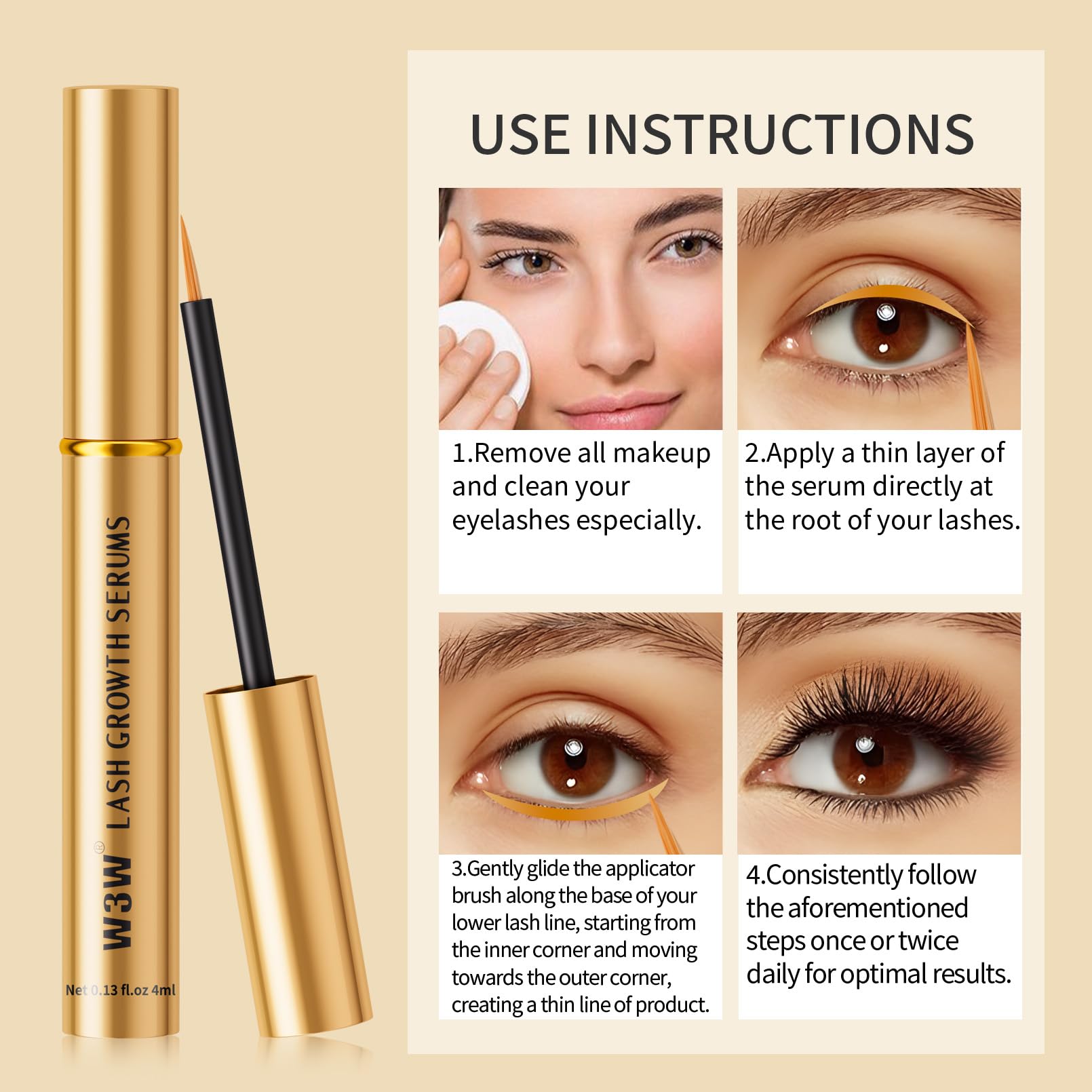 W3W Eyelash Growth Serum - Updated Formula for Longer, Fuller & Thicker Lashes | Gentle Lash Enhancer | 4ml | Perfect for Daily Use & Special Occasions