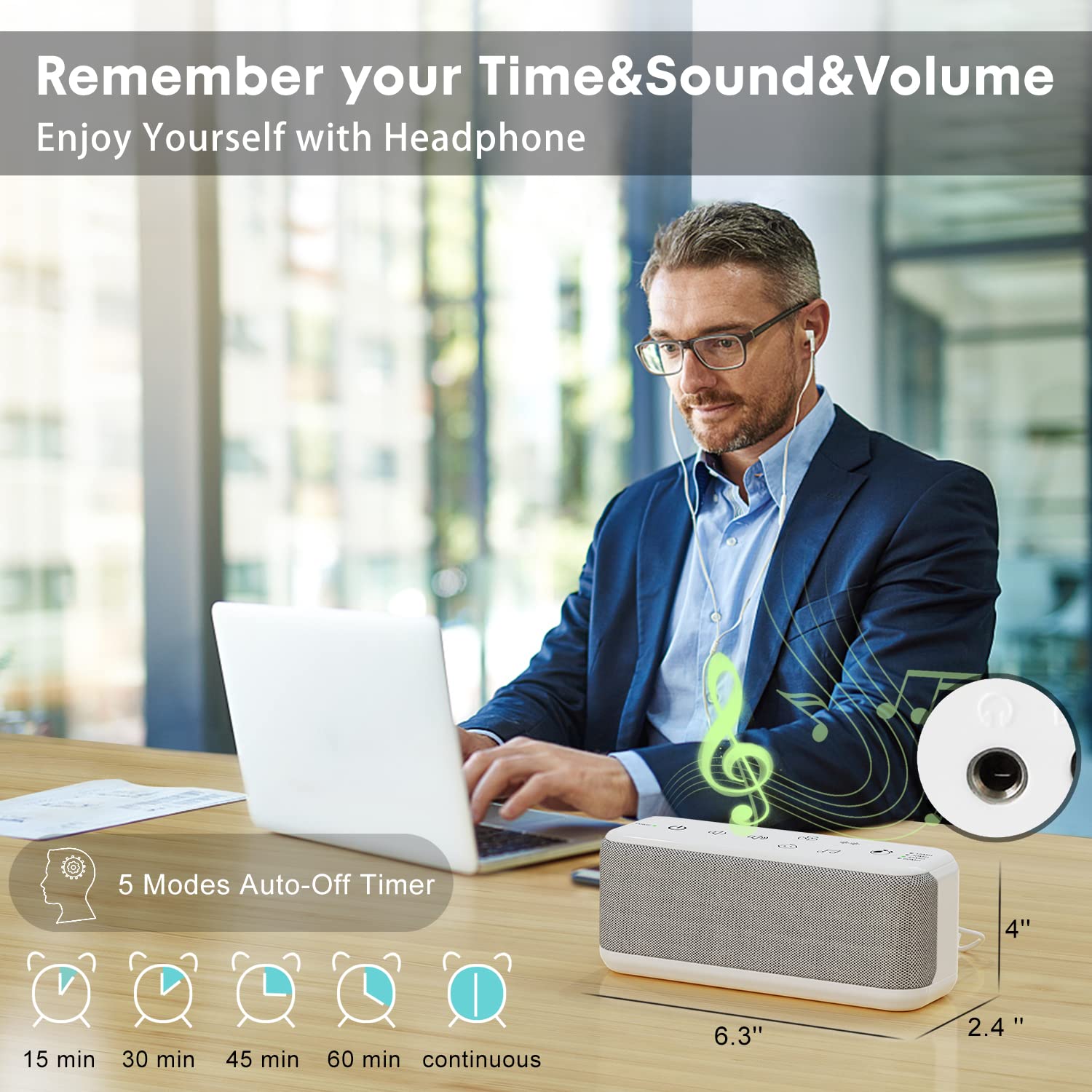 Rechargeable White Noise Machine for Adults & Portable Sound Soother - Perfect for Sleeping, Travel, and Baby Nursery (White & Silver)
