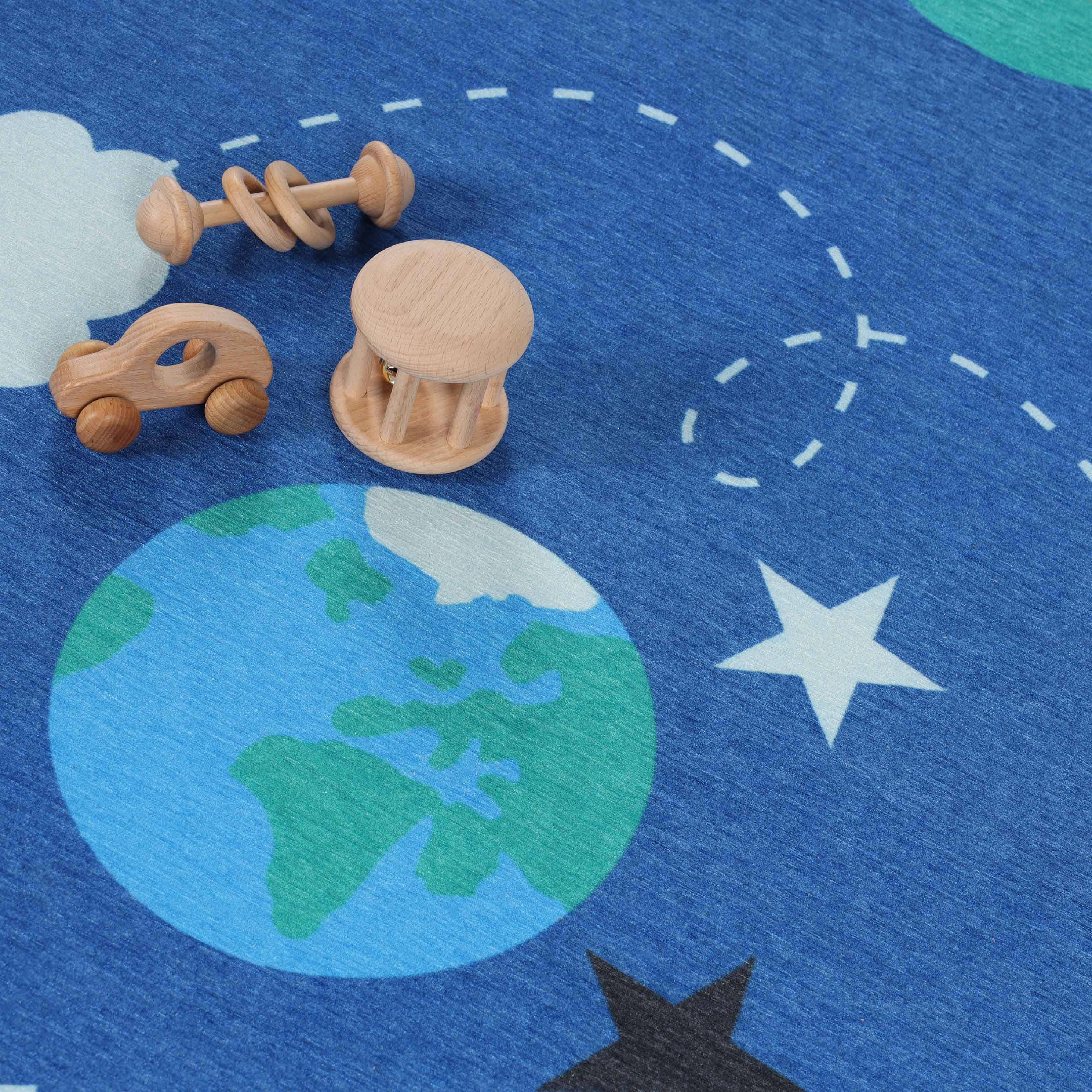 Lil' Flyer Spaceship Non-Slip Kids Playroom Rug - Washable Indoor Floor Mat for Toddler Safety & Play Area Decor