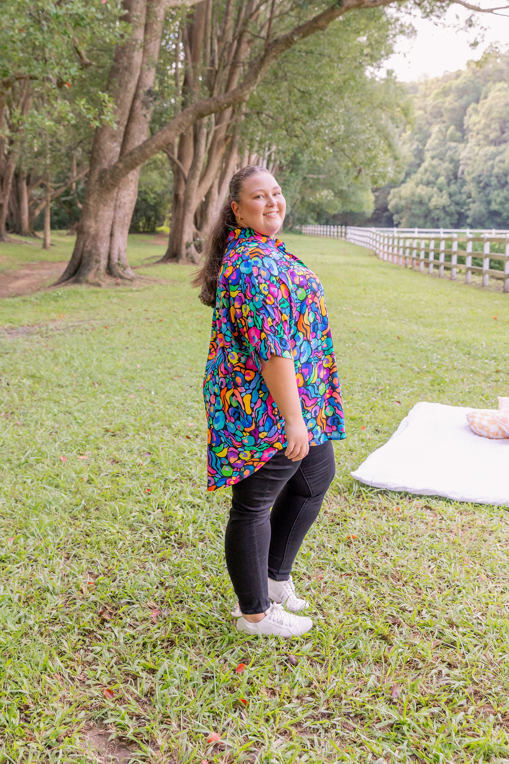 Kasey Rainbow Tammin Shirt - Stylish African Print Women's Top for Casual Wear & Summer Outfits