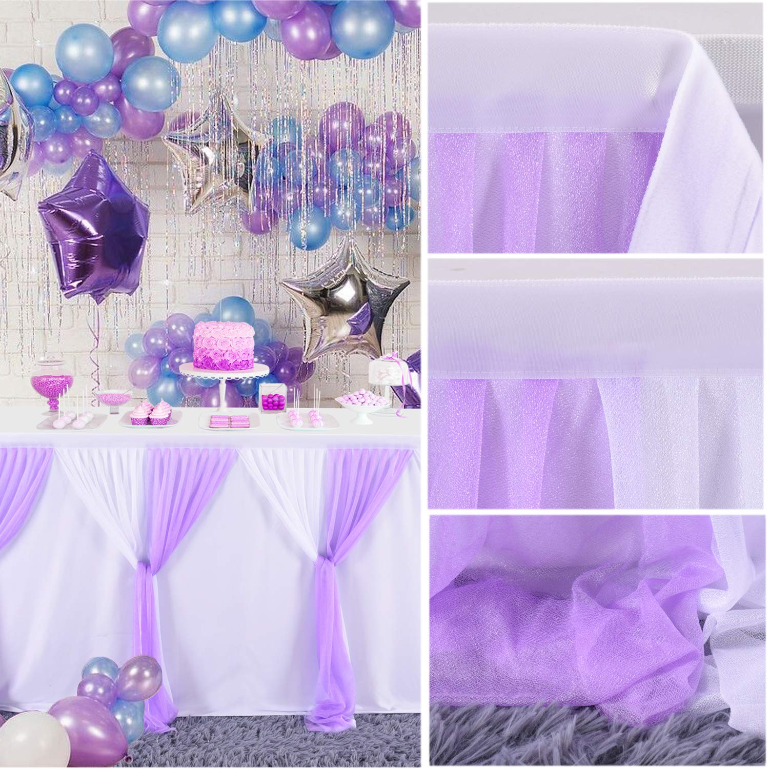 Suppromo 6ft Purple Lavender Ruffle Tutu Table Skirt - Tulle Tablecloth for Baby Showers, Birthday Parties, Weddings & Banquets | Elegant Dessert Table Decor with Butterfly & Elephant Designs