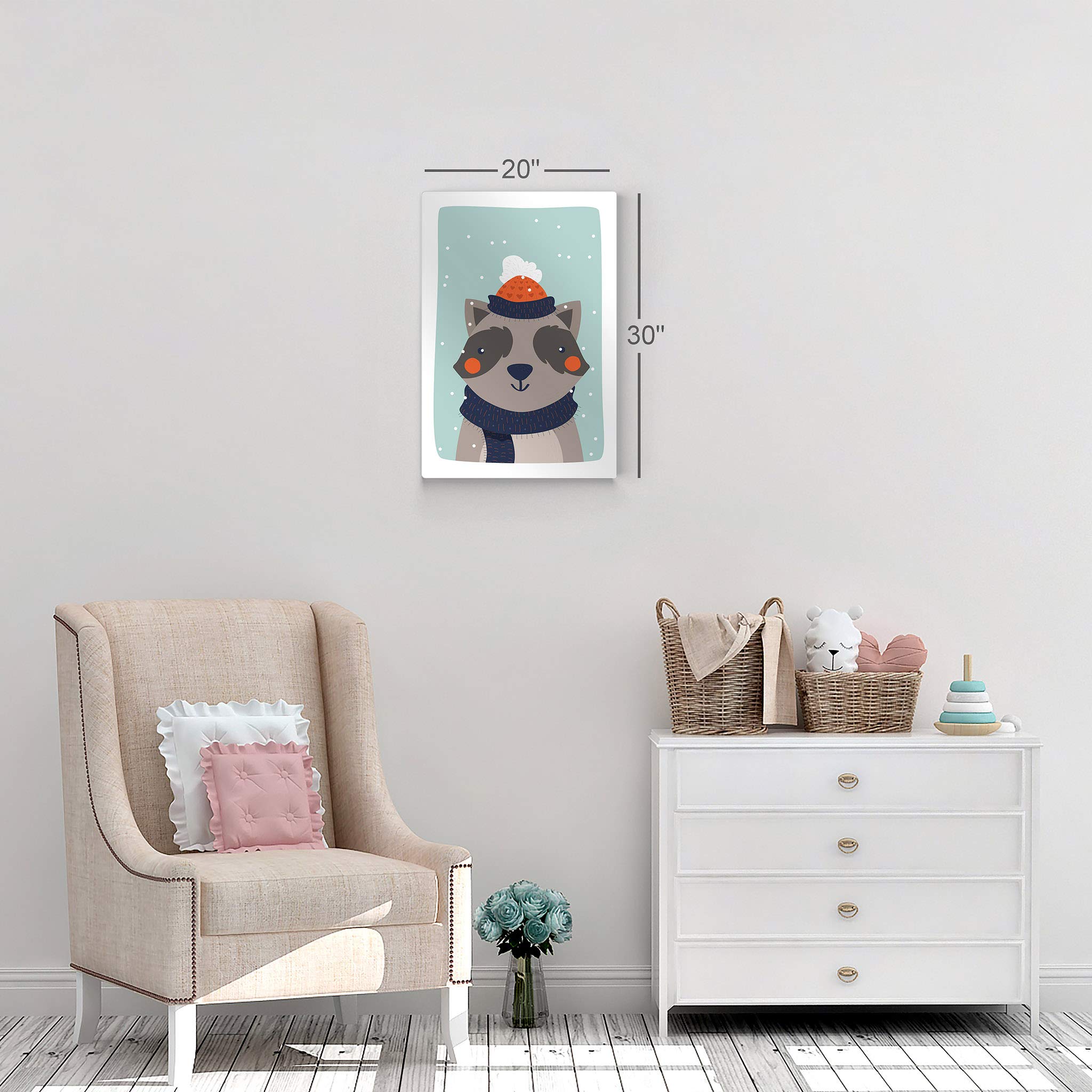Cute Raccoon Winter Theme Metal Wall Art - Turquoise Background Kids Room Decor, Nursery Decor, Baby Room Decor - 12x8 Inches - Made in USA | Perfect for Children's Bedrooms, Playrooms & Winter-Themed Nurseries