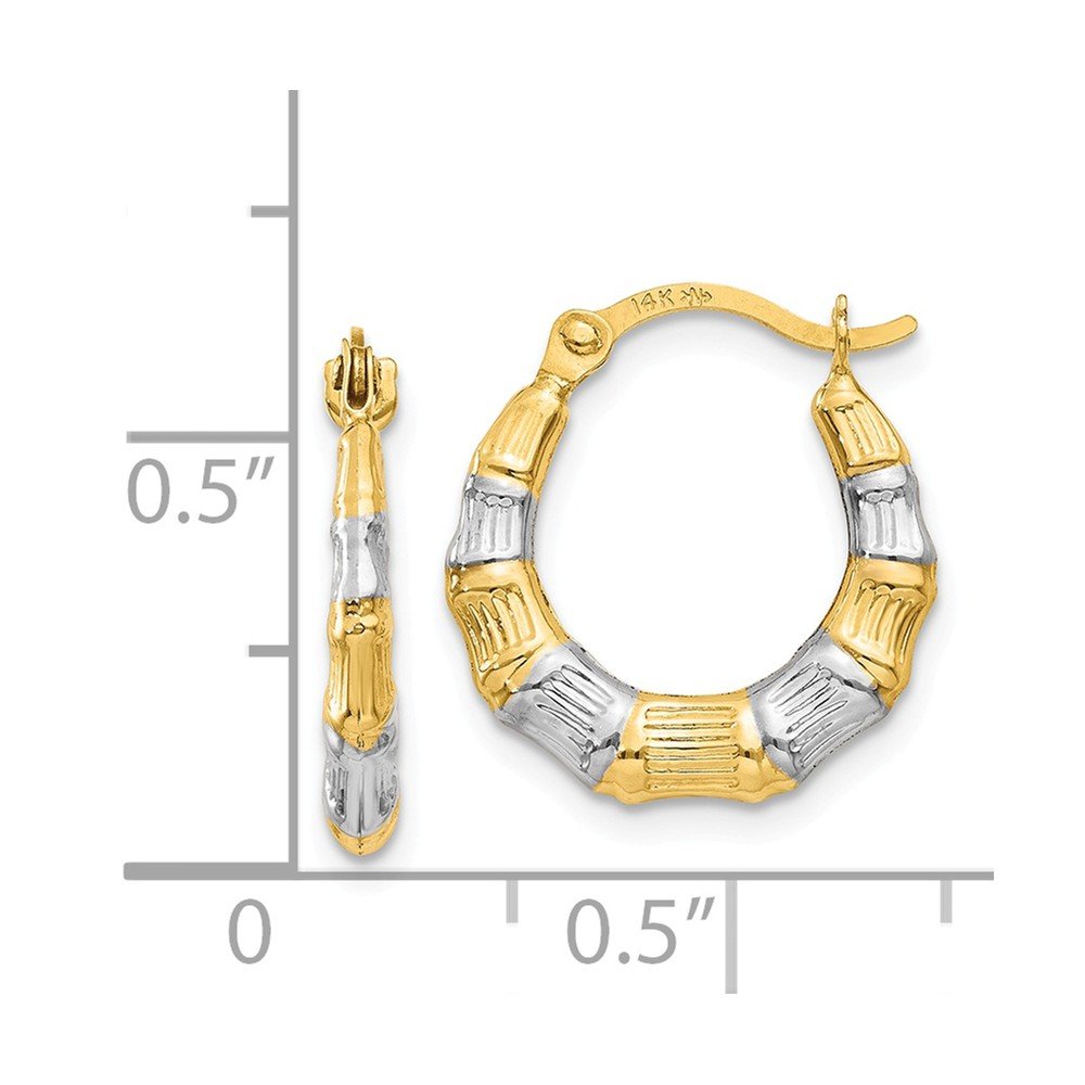 14K Yellow Gold Rhodium-Plated Hollow Bamboo Hoop Earrings for Women - Lightweight & Hypoallergenic - Perfect for Everyday Wear, Parties & Gifts