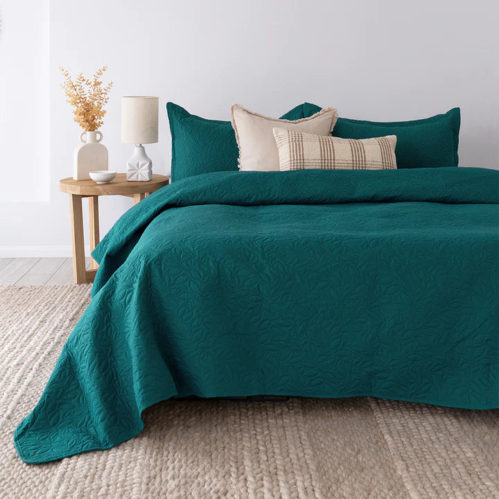 Botanica Teal Coverlet Set By Bambury - Queen Size Bedspread, Lightweight Quilted Bedding Set for All Seasons - Perfect for Master Bedroom, Guest Room & Cozy Home Decor