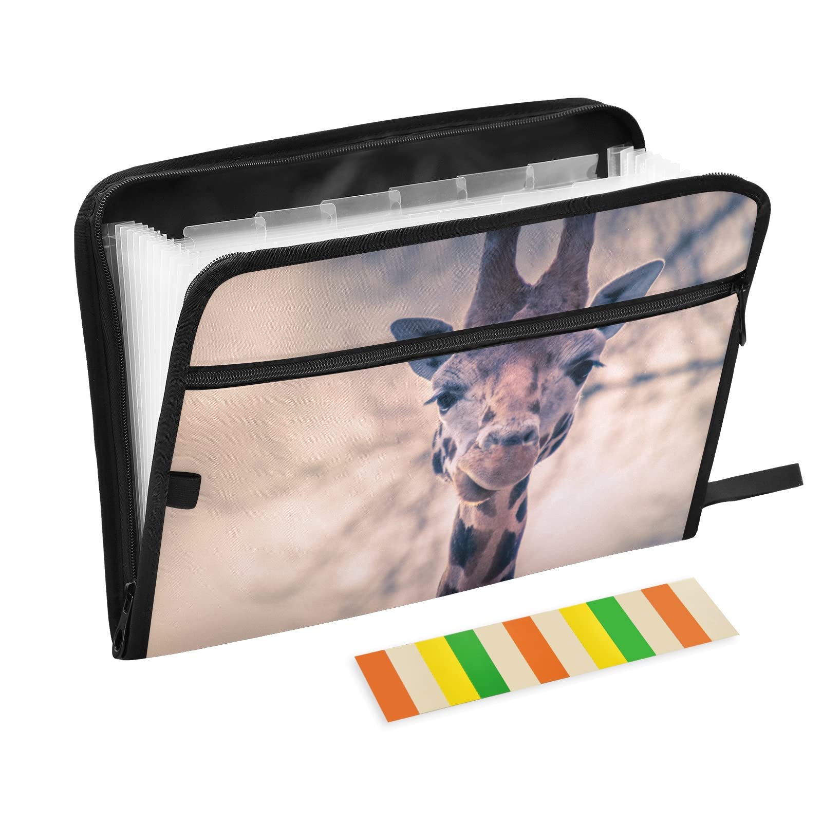 UMIRIKO 13-Pocket Expanding File Folder with Sticky Labels - Giraffe Print Accordion Organizer for A4 Documents | Zippered Closure | Perfect for Office, School & Home Organization