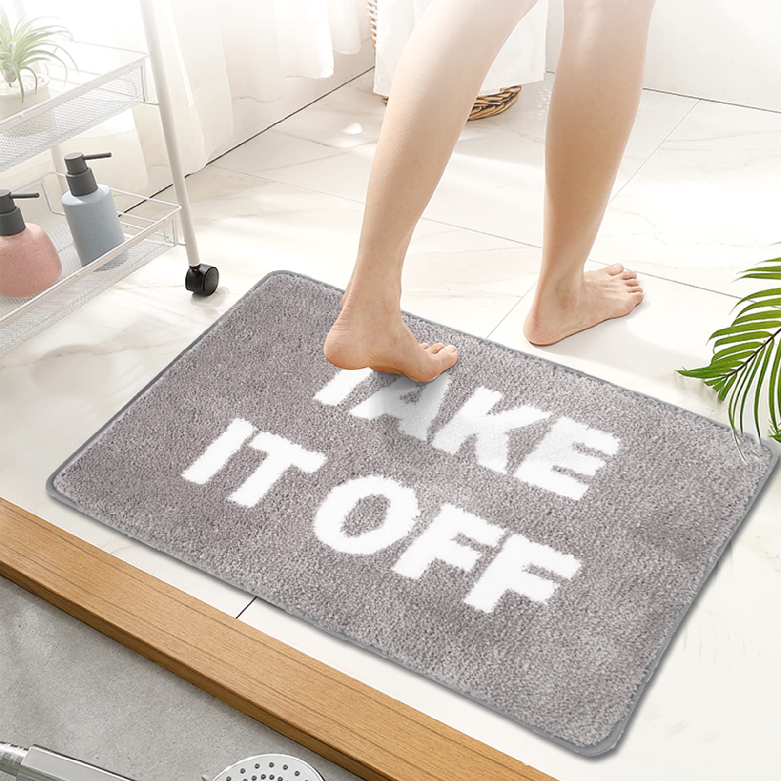 Non-Slip Microfiber Bath Mat - Cute Tufted Get Naked Rug for Bathtub & Shower (31.5