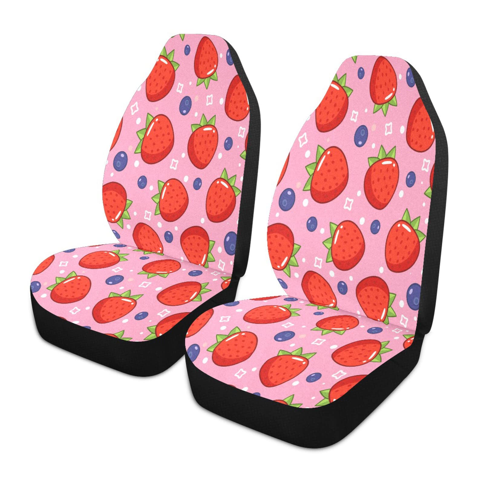Premium Strawberry Print Car Seat Covers - Universal Non-Slip 1-Piece Set | Breathable Front Seat Protectors for Cars, SUVs, Sedans & Trucks | Perfect for Daily Commute, Road Trips & Family Travel