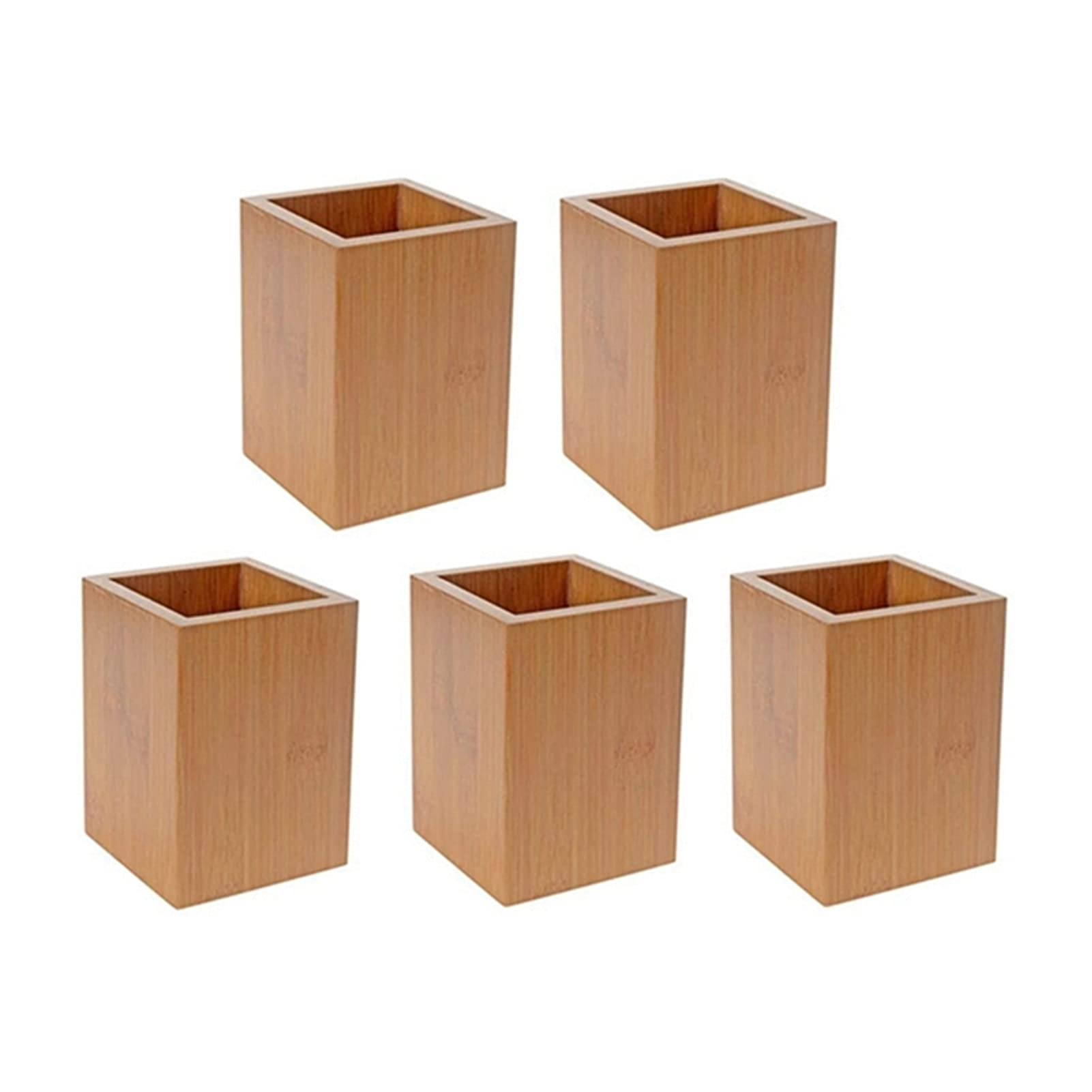 5-Pack Bamboo Pen Holder & Desktop Organizer - Multi-Function Office Desk Storage for Pens, Makeup Brushes, Stationery | Perfect for Home Office, School & Workspace Organization