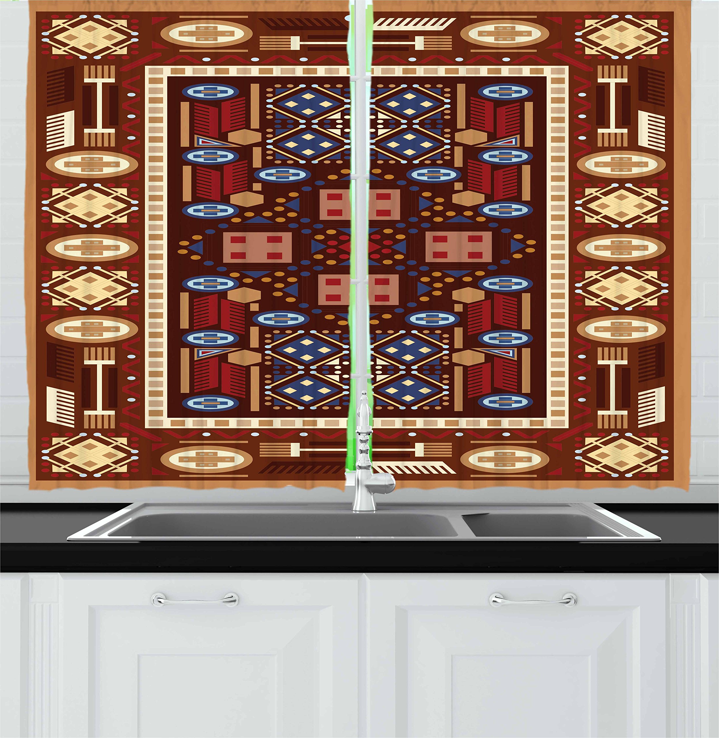 Ambesonne Afghan Kitchen Curtains Set of 2 Panels - Middle Eastern Oriental Folklore Design with Earthy Tones, 55