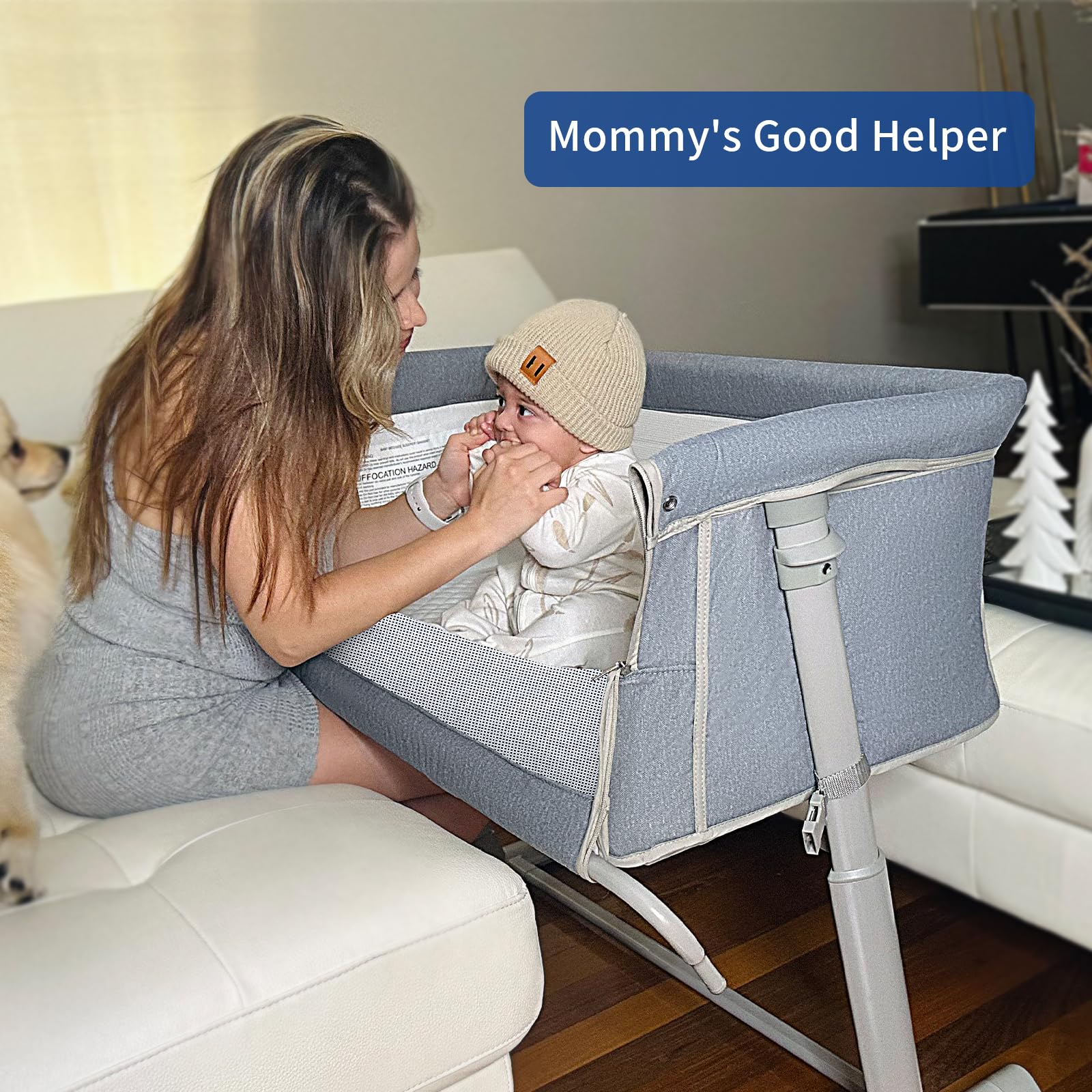 RONBEI Adjustable Portable Baby Bassinet & Bedside Sleeper - Light Grey Crib Bed for Newborn, Infant, Baby Boy & Girl - Perfect for Nursery, Bedroom & Travel Use