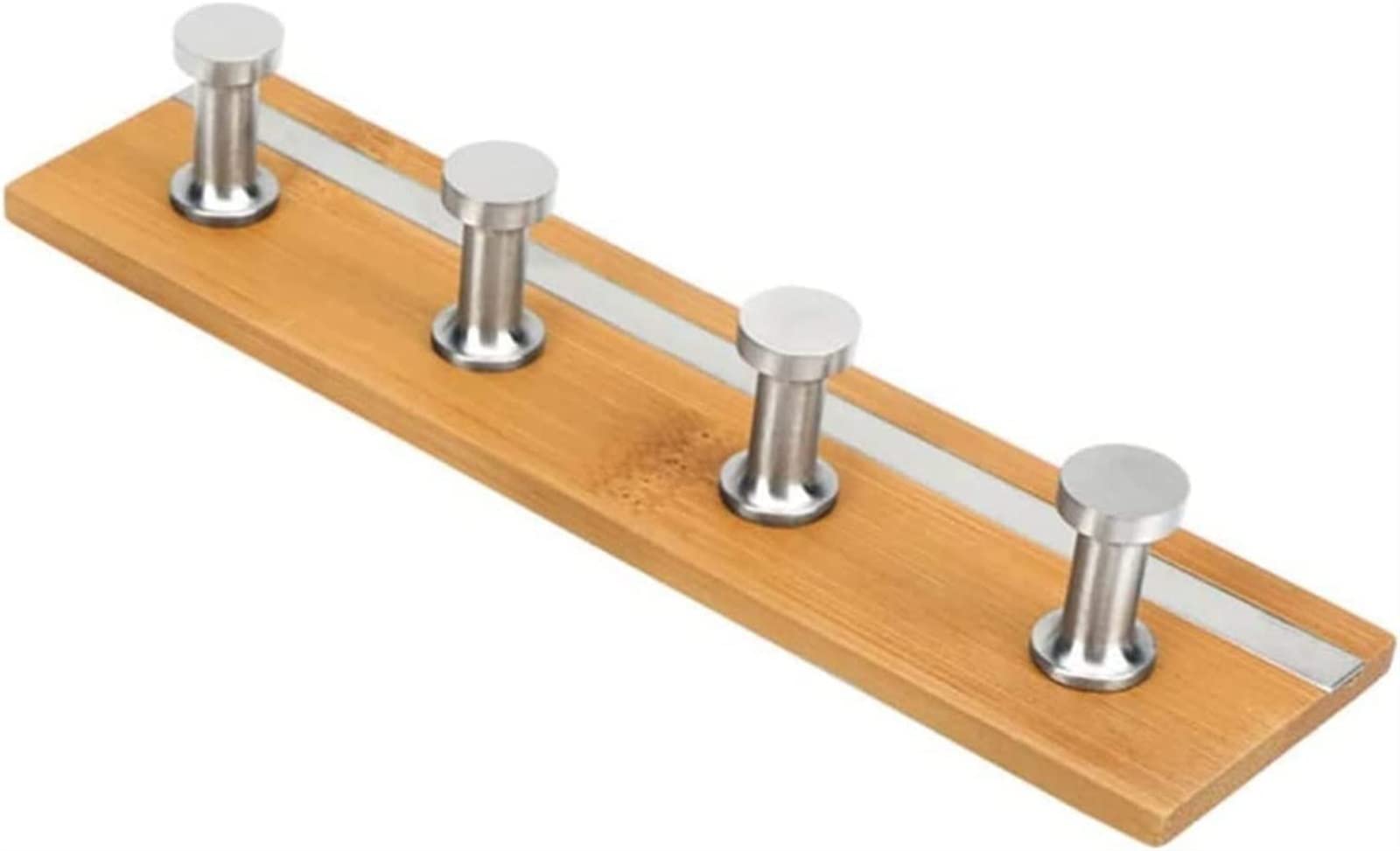 Self-Adhesive Wall Mounted Key Holder with 4 Wooden Hooks - Space Saving Coat Rack for Hats, Keys & Accessories - Perfect for Entryway, Bedroom or Office Organization