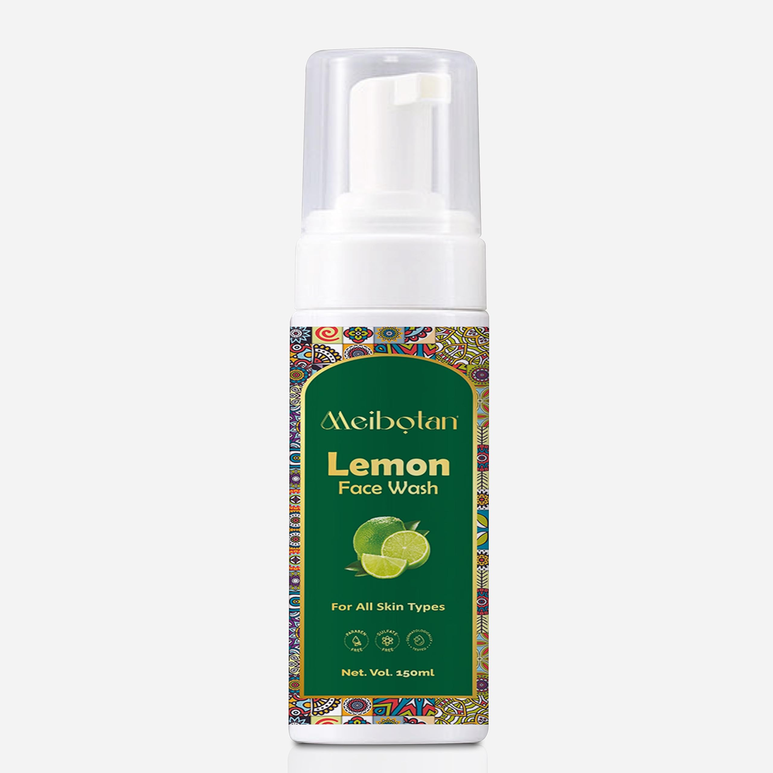 Meibotan Lemon Foaming Face Wash with Aloe Vera, Neem Extract & Glycerin - Acne Treatment, Skin Purifying, Sulfate & Paraben Free (150ml) | Gentle Cleanser for Oily & Sensitive Skin | Perfect for Daily Skincare Routine