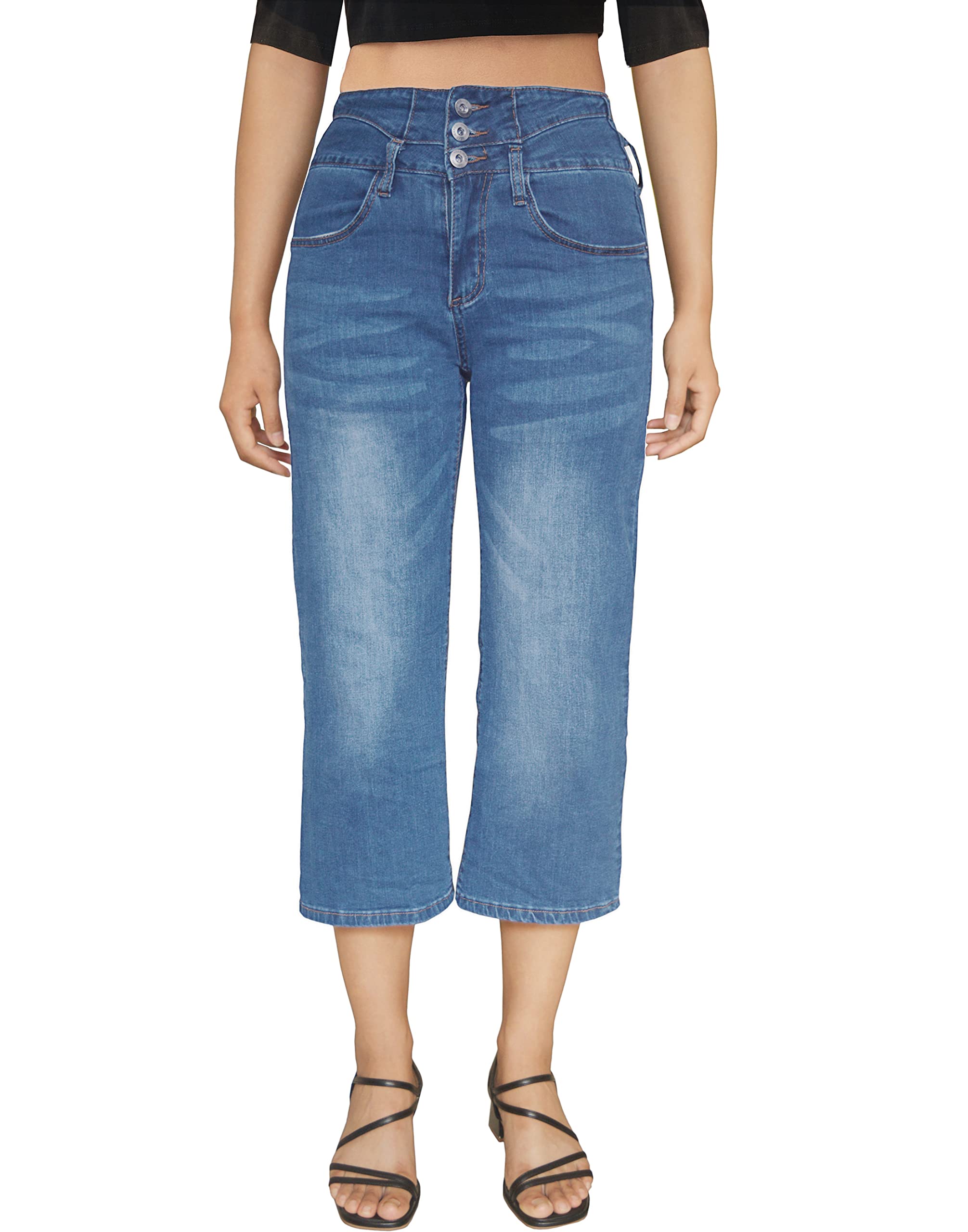 Women's High Rise Wide Leg Jeans - Straight Leg Denim Pants with Plain Pattern for Casual & Comfortable Wear | Perfect for Everyday Outfits, Office Style & Weekend Looks