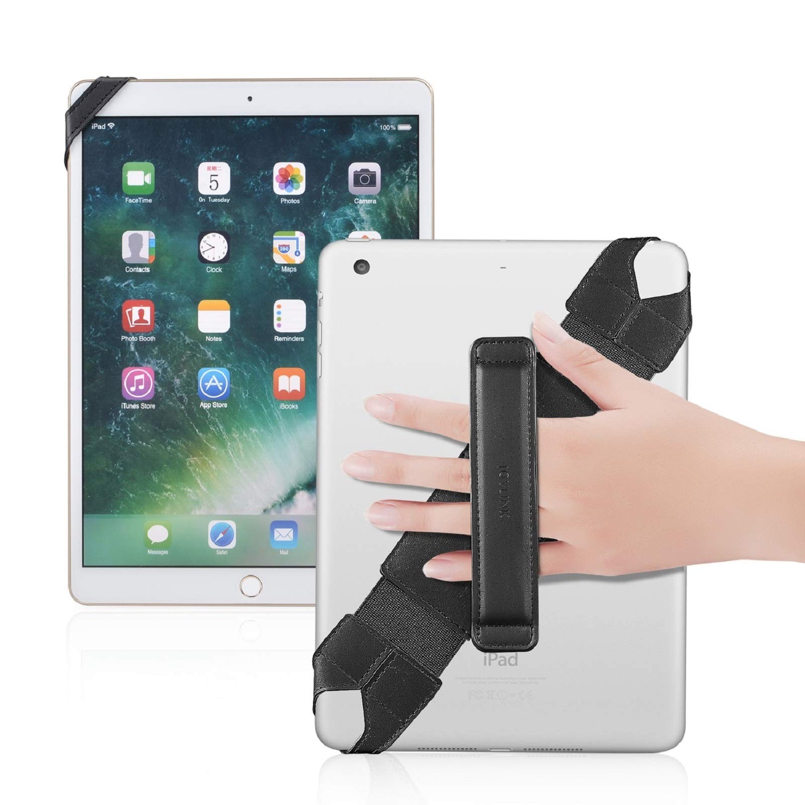 360° Swivel Leather iPad Hand Strap with Pen Loop & Elastic Belt - Compatible with 10.1