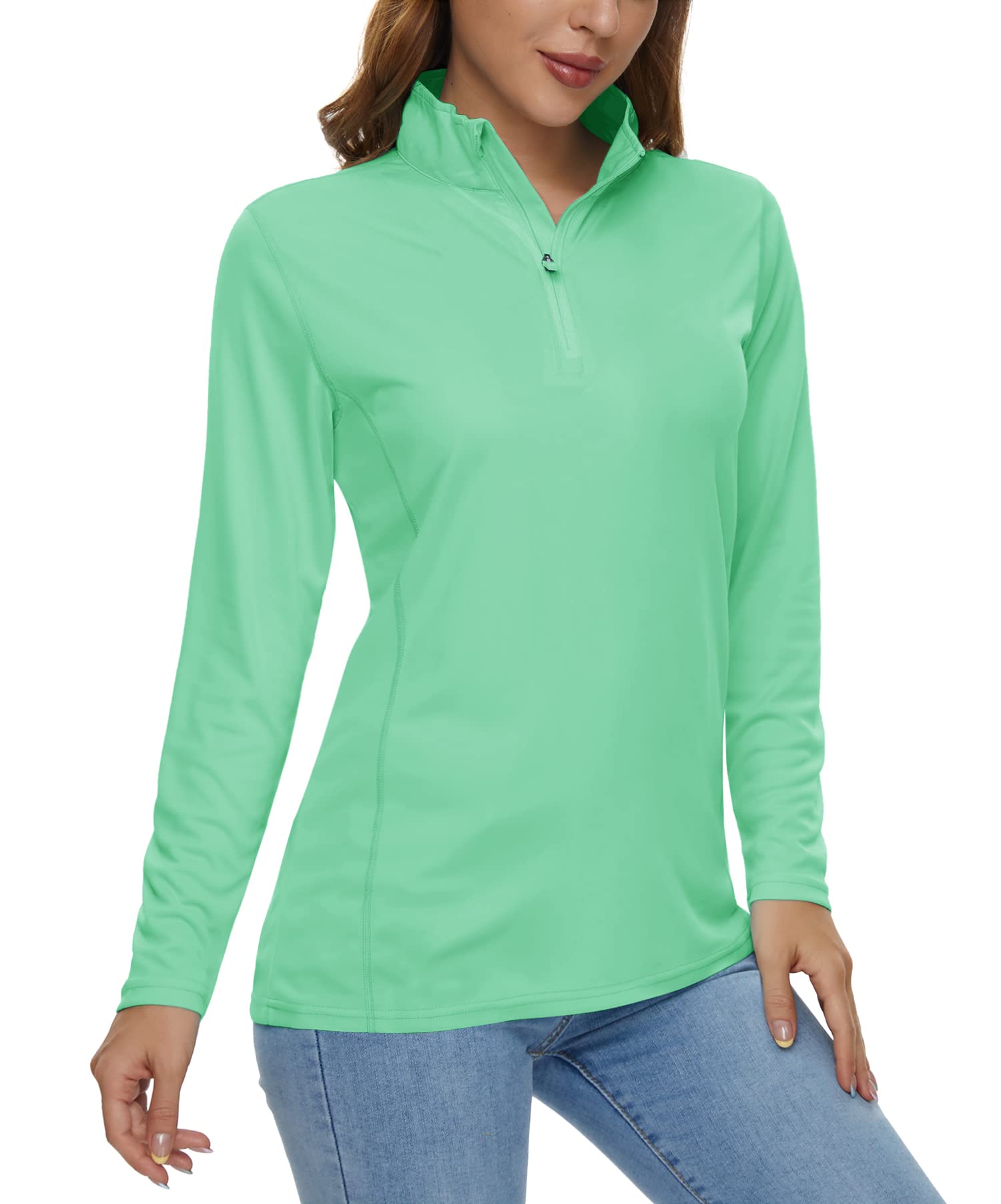 CRYSULLY Women's Long Sleeve Sun Protection Shirt - UPF 50+ UV Blocking, 1/4 Zip Quick Dry Hiking Top for Summer Outdoor Activities | Perfect for Hiking, Camping, Running & Travel