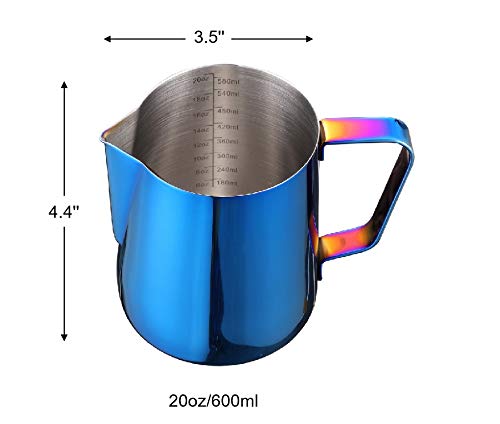 20oz Stainless Steel Milk Frothing Pitcher for Latte Art, Espresso & Cappuccino - 18/8 Food-Grade Steel with Ergonomic Handle | Perfect for Home Baristas, Coffee Shops & Cafe Use (Cobalt Blue)