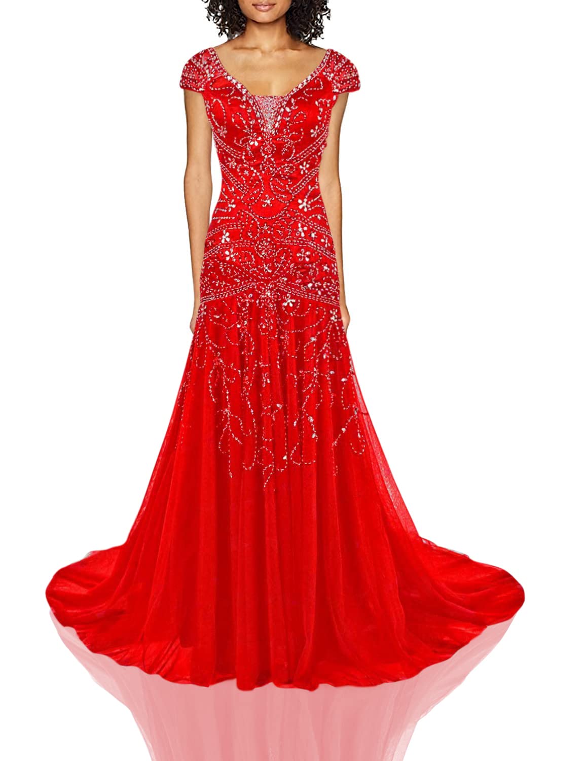 Elegant Long Mermaid Wedding Dress with Cap Sleeve & Beaded Embroidery - Perfect for Brides, Prom & Mother of The Bride | Formal Occasions, Evening Gala & Special Events