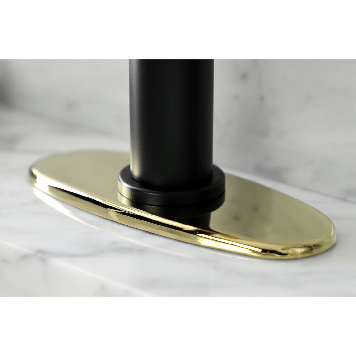 Belknap KSD2822RX Single Handle 1 Hole Bathroom Sink Faucet with Deck Plate & Push Pop-Up Drain - Matte Black/Polished Brass Finish - Perfect for Modern Bathrooms & Powder Rooms