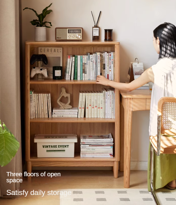 Oak Solid Wood Modern Open Grid Bookcase - Stylish Storage for Books & Décor - Perfect for Living Room, Office & Library Organization