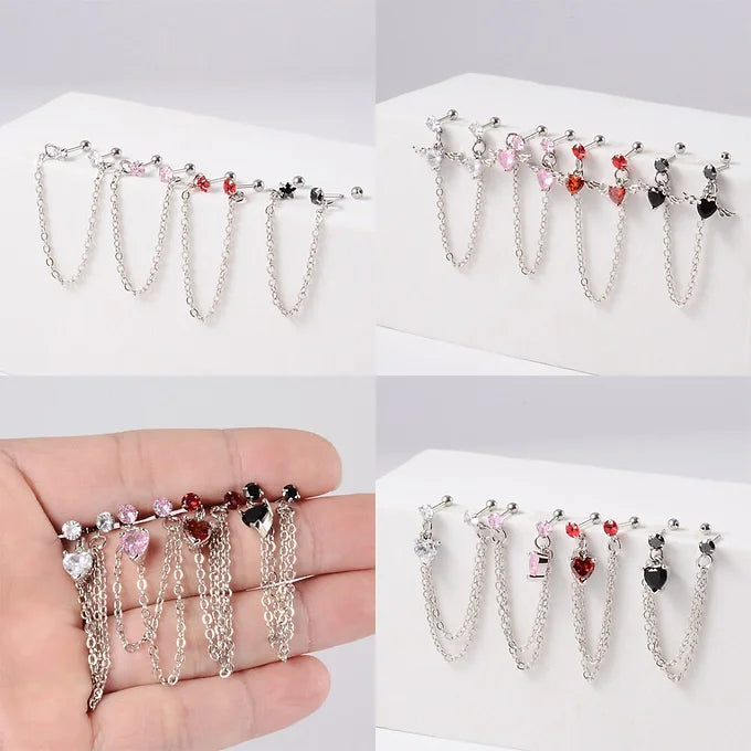 20G Surgical Steel Cartilage Chain Studs Double Piercing Earrings - DL044 | Hypoallergenic Body Jewelry for Helix, Tragus & Conch Piercings | Perfect for Everyday Wear & Special Occasions