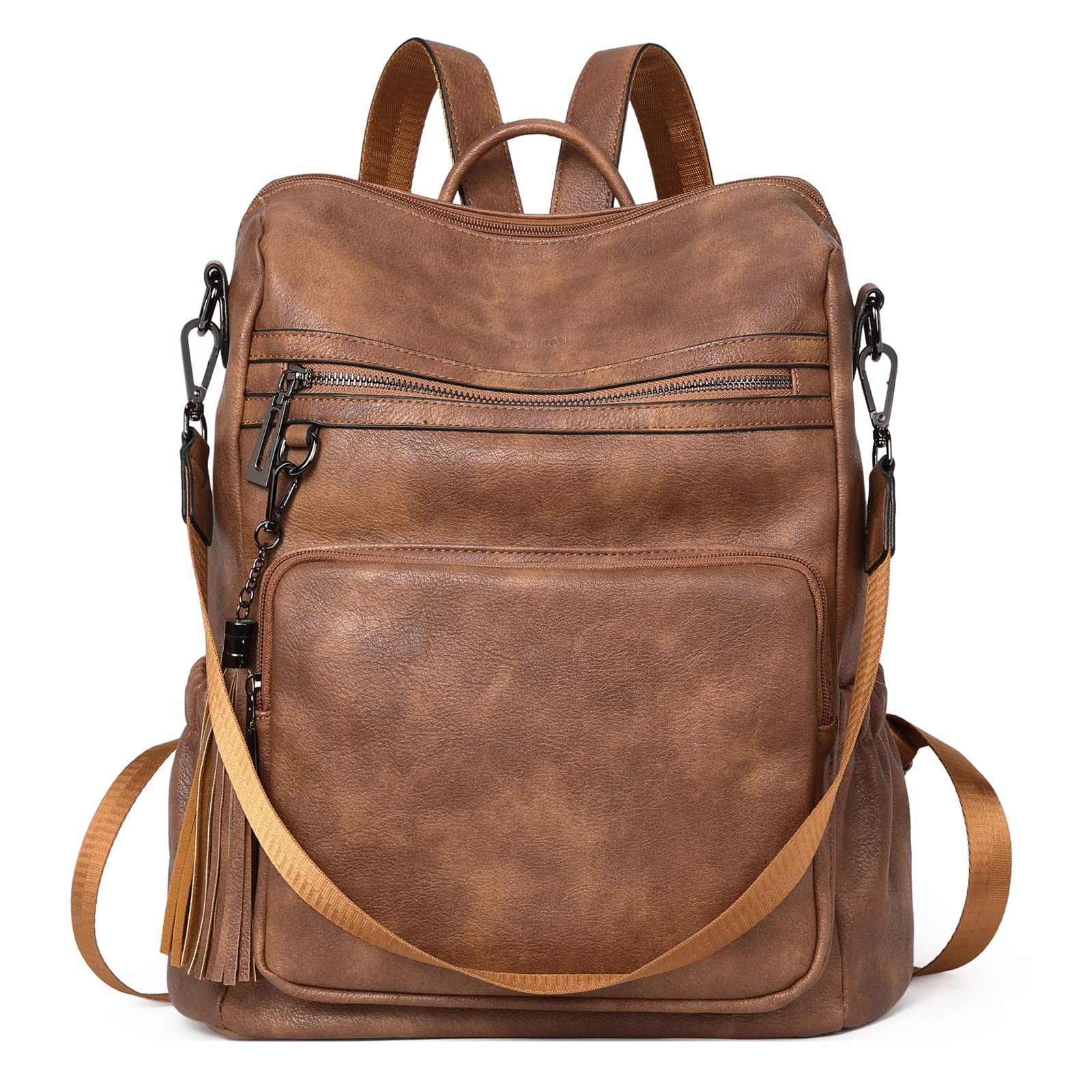 CLUCI Women's Leather Backpack Purse - Large Travel Backpack with Tassel & Two-Tone Brown Design - Stylish Shoulder Bag for Work, College & Weekend Getaways