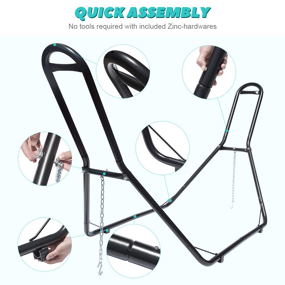 Heavy Duty 550 LBS Capacity Zupapa Hammock Stand for 9-14 Feet Hammocks - 2 Person Steel Frame with 2 Chains & Carry Bag - Indoor Outdoor Use for Patio, Backyard, Camping & Beach (Black)