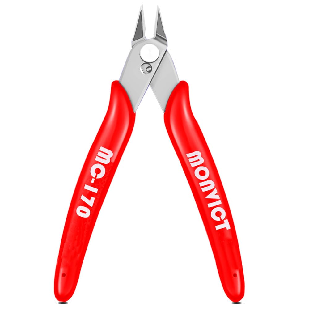 MONVICT 5 Inch Micro Wire Cutters - Ultra Sharp Flush Cutters with Spring for Precision Cutting | Perfect for 3D Printing, Electronics, Jewelry Making & DIY Crafts | Small Side Cutting Pliers for Wires, Beads & Electrical Work