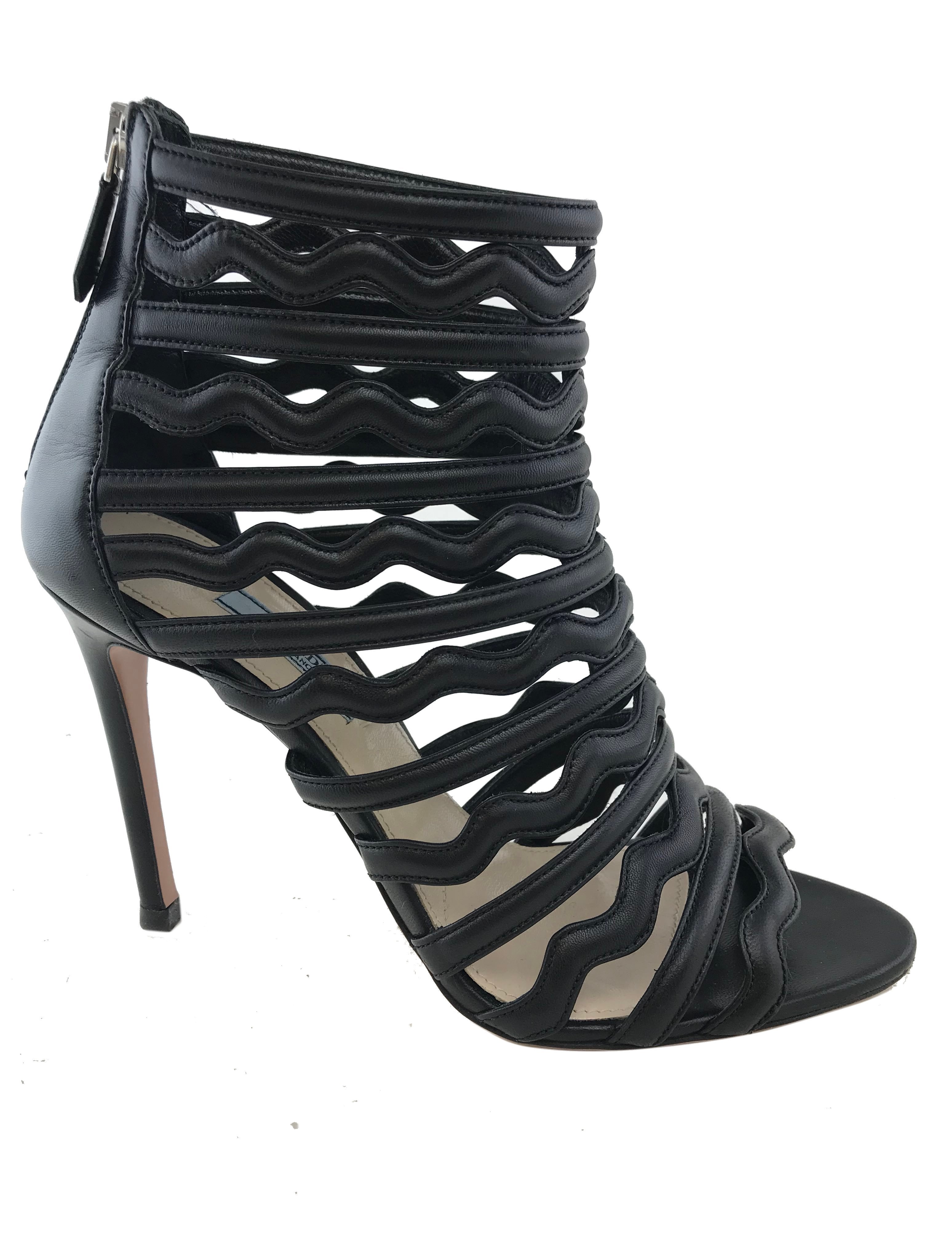 Prada Leather Strappy Caged Heel Sandals Women's Size 8 | Luxury Designer High Heels for Parties, Weddings & Evening Events
