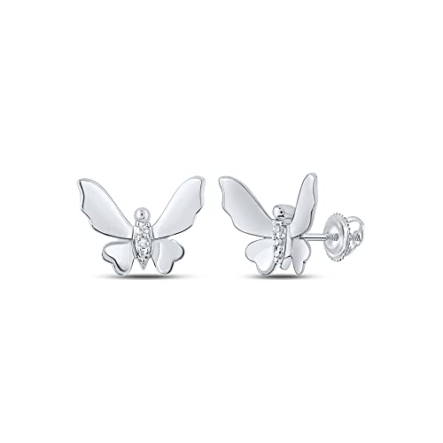 10K White Gold Round Diamond Butterfly Earrings for Women - 0.03 Cttw - Perfect for Weddings, Anniversaries & Special Occasions