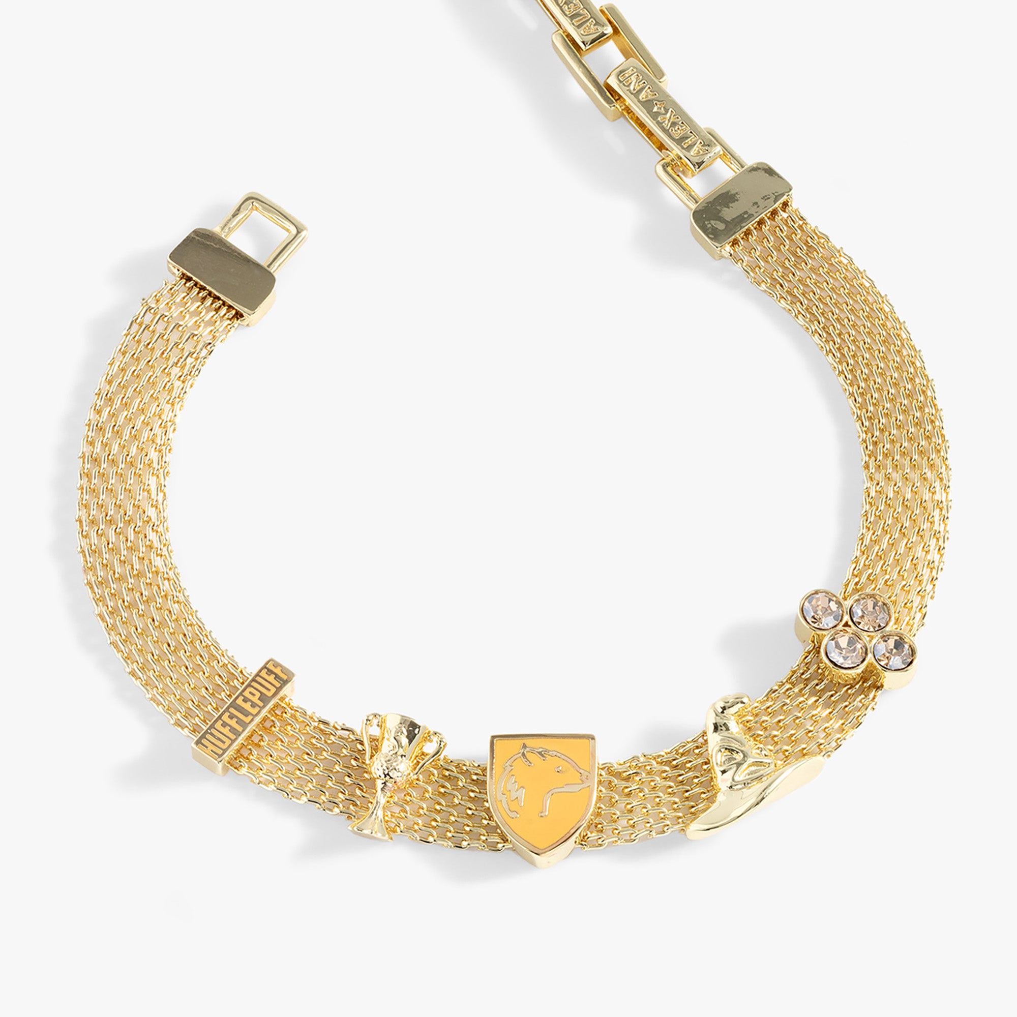 Harry Potter™ Hufflepuff Charm Bracelet with Adjustable Mesh Band - Perfect for Cosplay, Gift Giving & Wizarding World Fans