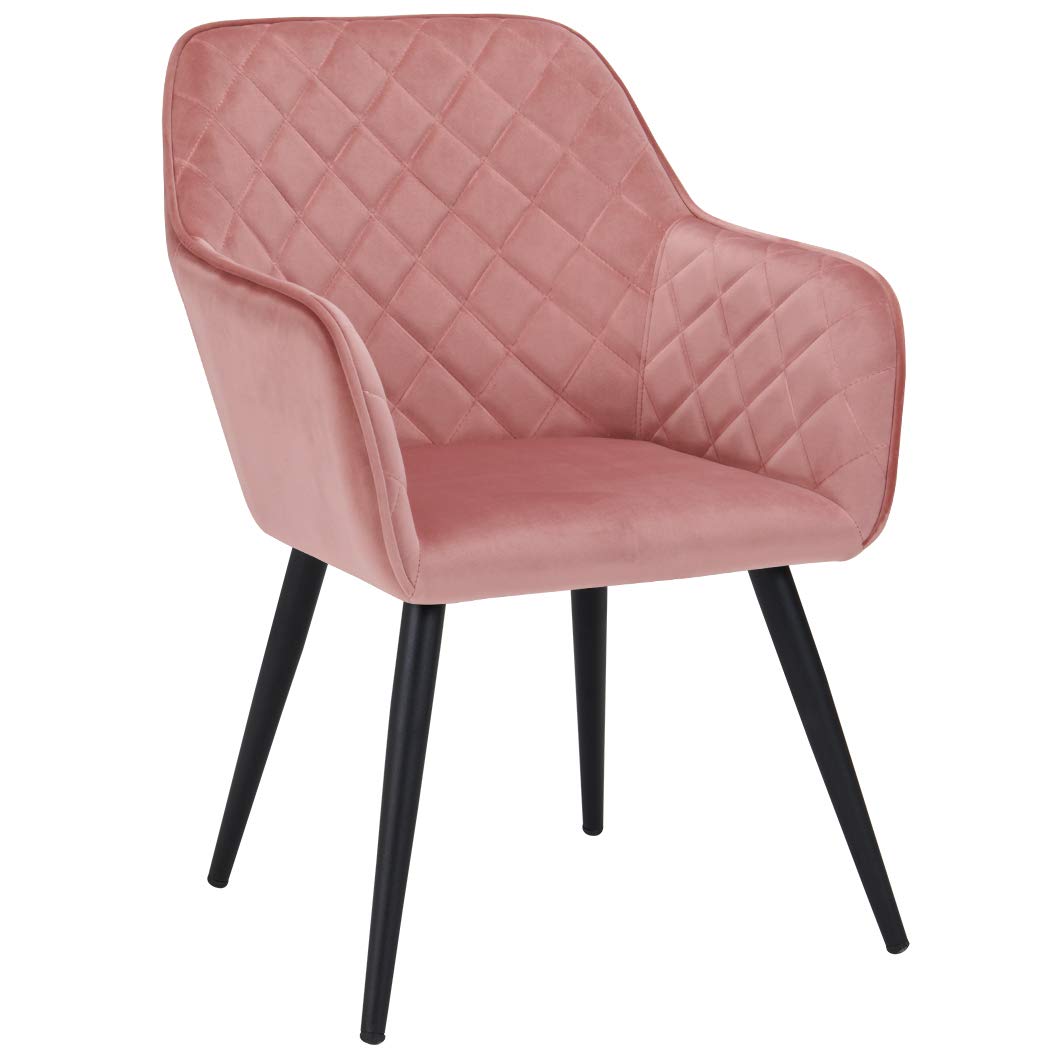 DUHOME Mid-Century Modern Accent Chair with Armrests - Velvet Upholstered Lounge Chair for Living Room, Bedroom & Reception - Sturdy Metal Frame, Padded Seat, Easy Assembly (Pink) - Perfect for Relaxing, Reading & Stylish Home Decor