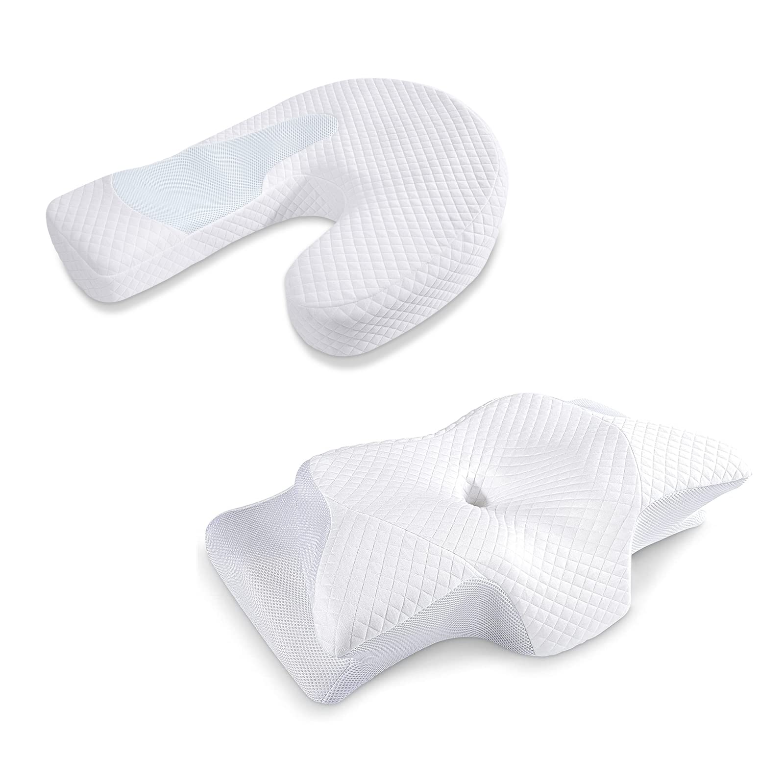 HOMCA Memory Foam Neck Pillow for Sleeping - 2 in 1 Contoured Cervical Support Pillow for Neck & Shoulder Pain Relief - Ergonomic Orthopedic Pillow for Side, Back & Stomach Sleepers - Perfect for Travel, Office & Home Use