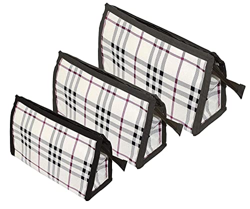 PRISMAXIC 3-Piece Toiletry Organizer Set - Jewelry & Makeup Travel Bag for Women & Men, Cosmetic Pouch with Multiple Compartments (Black Checkered Pattern) - Perfect for Travel, Gym, and Daily Organization