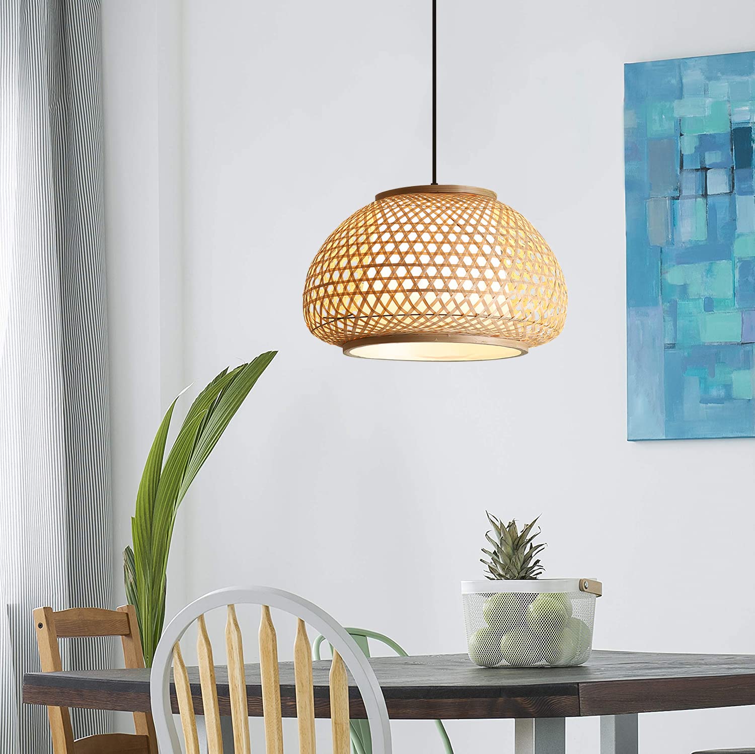 KWOKING Handmade Retro Bamboo Dome Flush Mount Ceiling Light - 23.5
