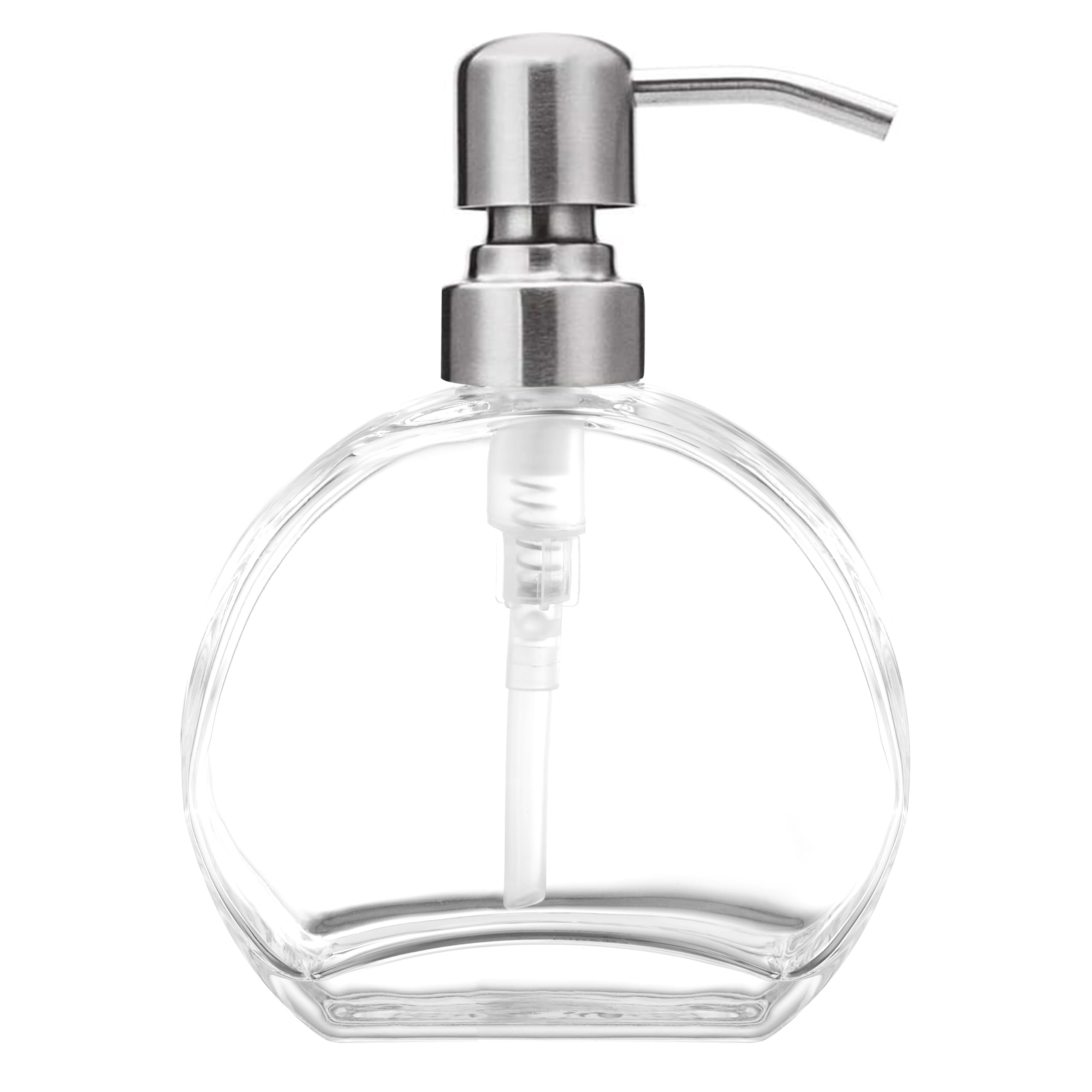 Premium Glass Soap Dispenser with Rust-Proof Stainless Steel Pump - Refillable Kitchen & Bathroom Countertop Dispenser for Liquid Soap, Essential Oils & Lotions (Brushed Nickel) - Ideal for Home, Spa & Salon Use