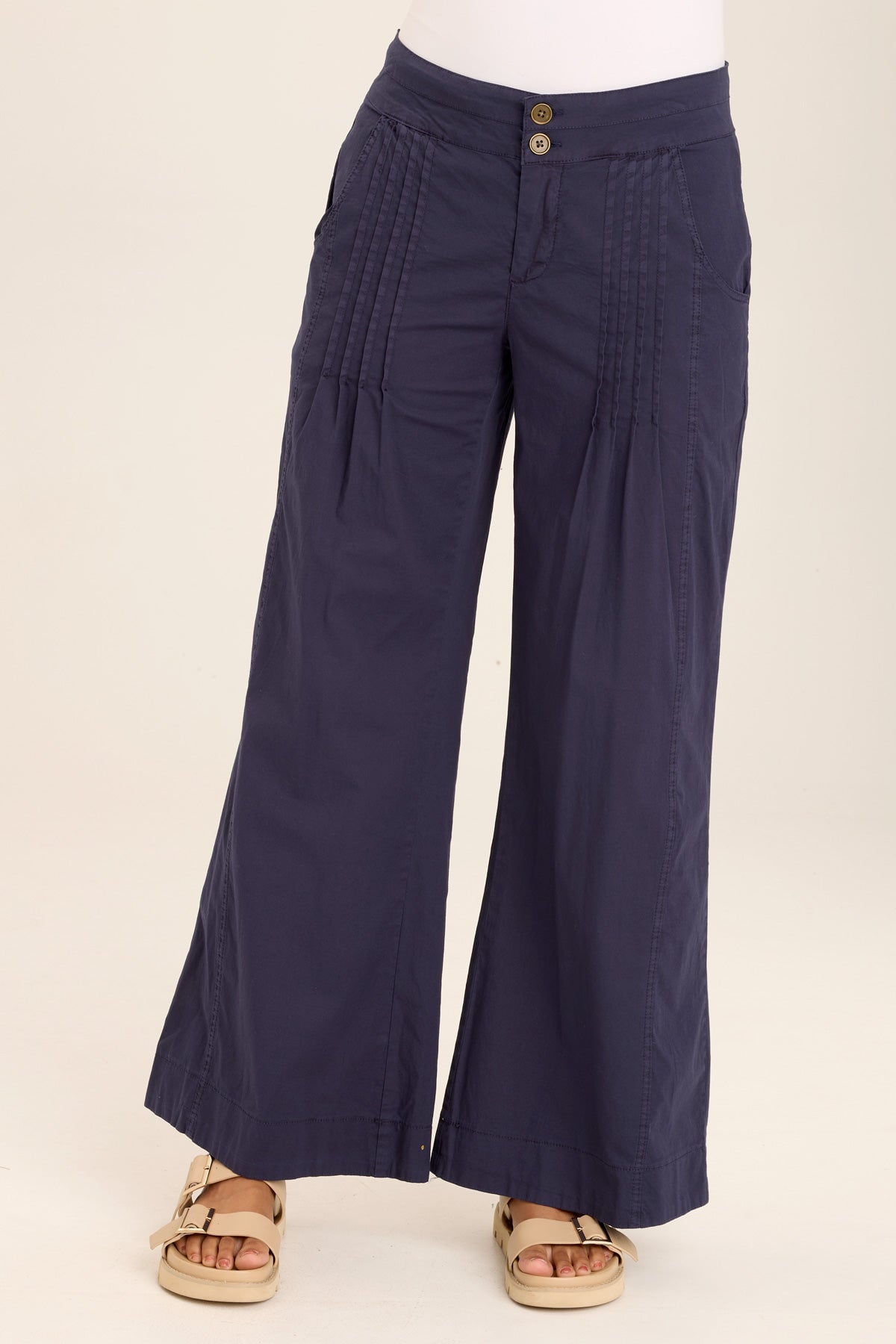 Rebecca Stretch Poplin Pleated Pants for Women - Comfortable High Waist Wide Leg Trousers for Office, Travel & Casual Wear
