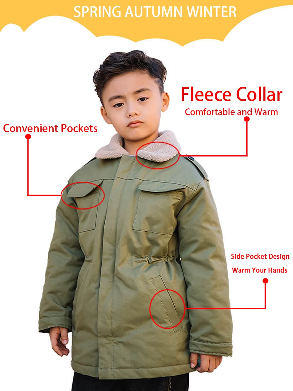 CHERISH Boys Winter Coat - Windproof Thickened Jacket, Fleece-Lined Snow Parka for Cold Weather - Perfect for School, Outdoor Play & Snow Days (Size M)