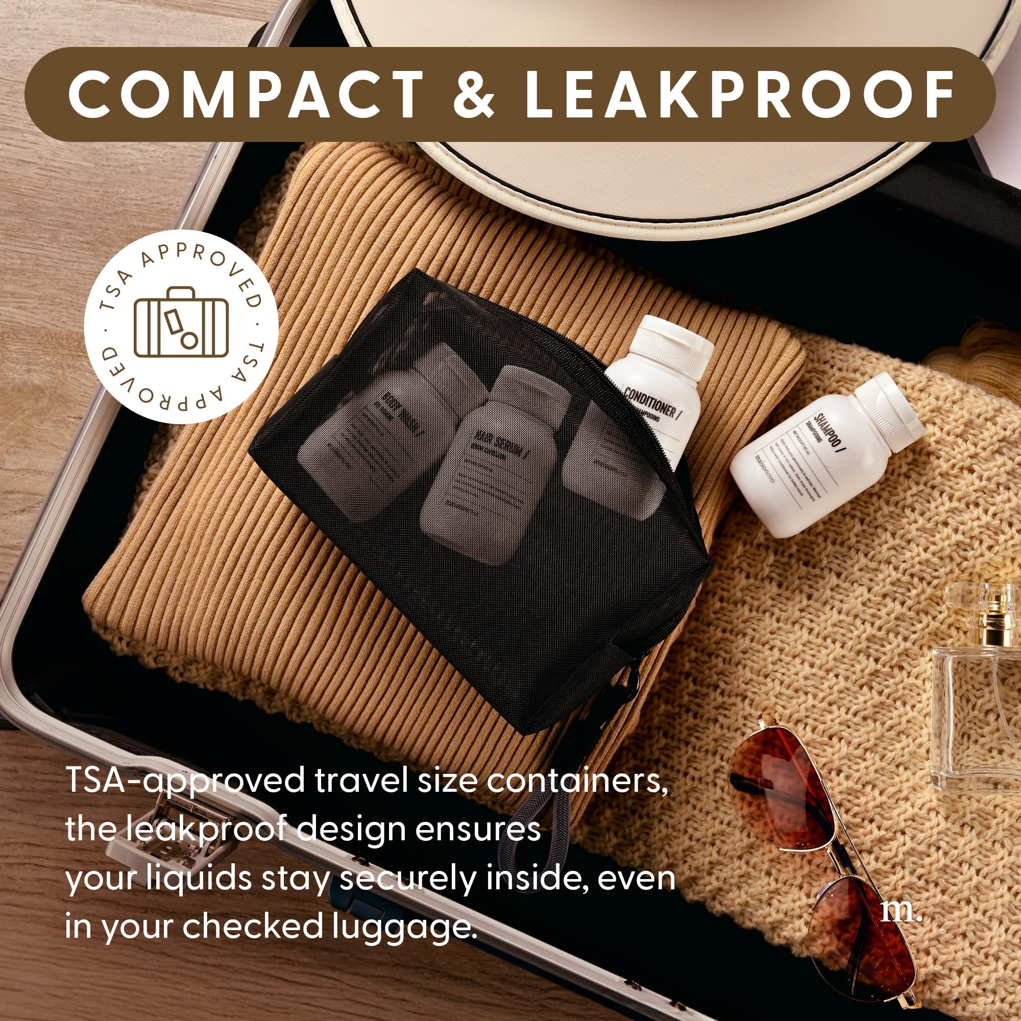 MAISONOVO TSA Approved Leak Proof Travel Bottles for Toiletries - 3oz Refillable Travel Size Containers with Waterproof Toiletry Bag | Perfect for Airplane Carry-on, Gym, Camping & Vacation Essentials