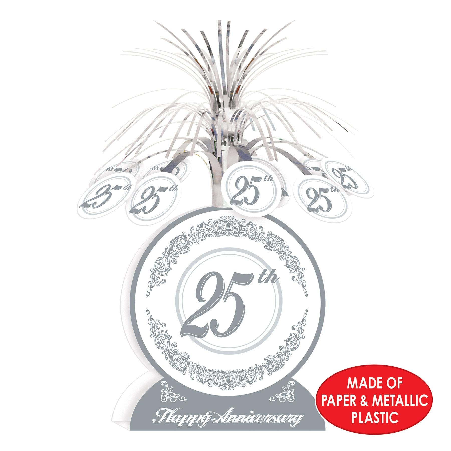 12 Pack Beistle 25th Anniversary Party Decorations - Silver & Black Table Centerpieces for Wedding, Anniversary & Special Events Celebrations