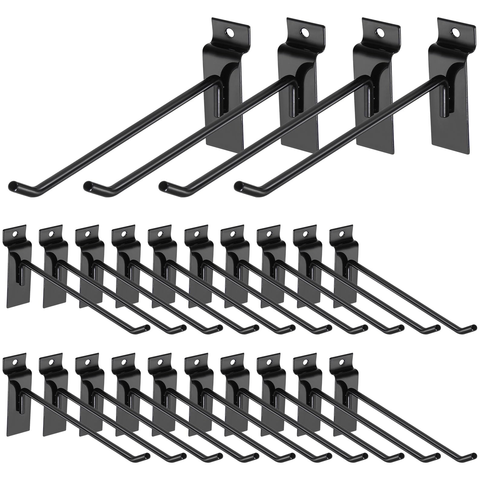 HARFINGTON 60-Pack 12-Inch Metal Slat Wall Hooks - Heavy Duty Pegboard Hangers for Garage Organization, Retail Display & Shop Storage - Black (Perfect for Supermarkets, Warehouses & Home Storage Solutions)