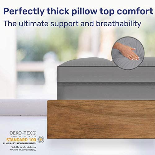 Sleep Mantra 100% Cotton Cooling Mattress Topper Queen Size - Premium Wrap-Around Design Fits 20-Inch Mattress - Ultra Soft Deep Pocket, Breathable Quilted Down Alternative Fill (Gray) - Perfect for Hot Sleepers & Bedroom Comfort Upgrade