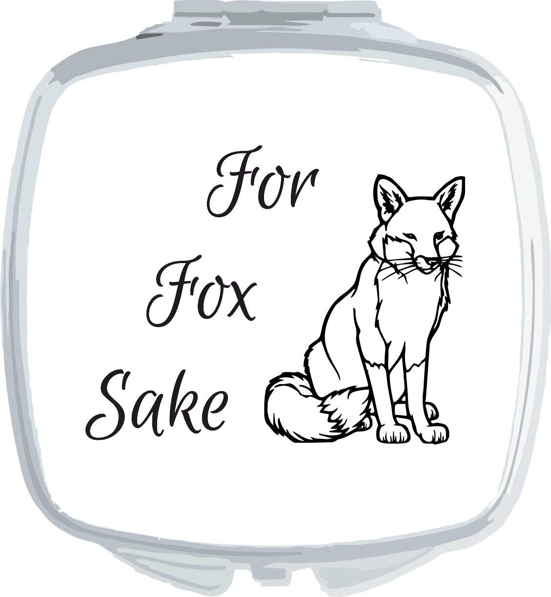 Fox Sitting Makeup Statement Folding Compact Pocket Mirror - Silver Square Shape for Travel, Home & Gift