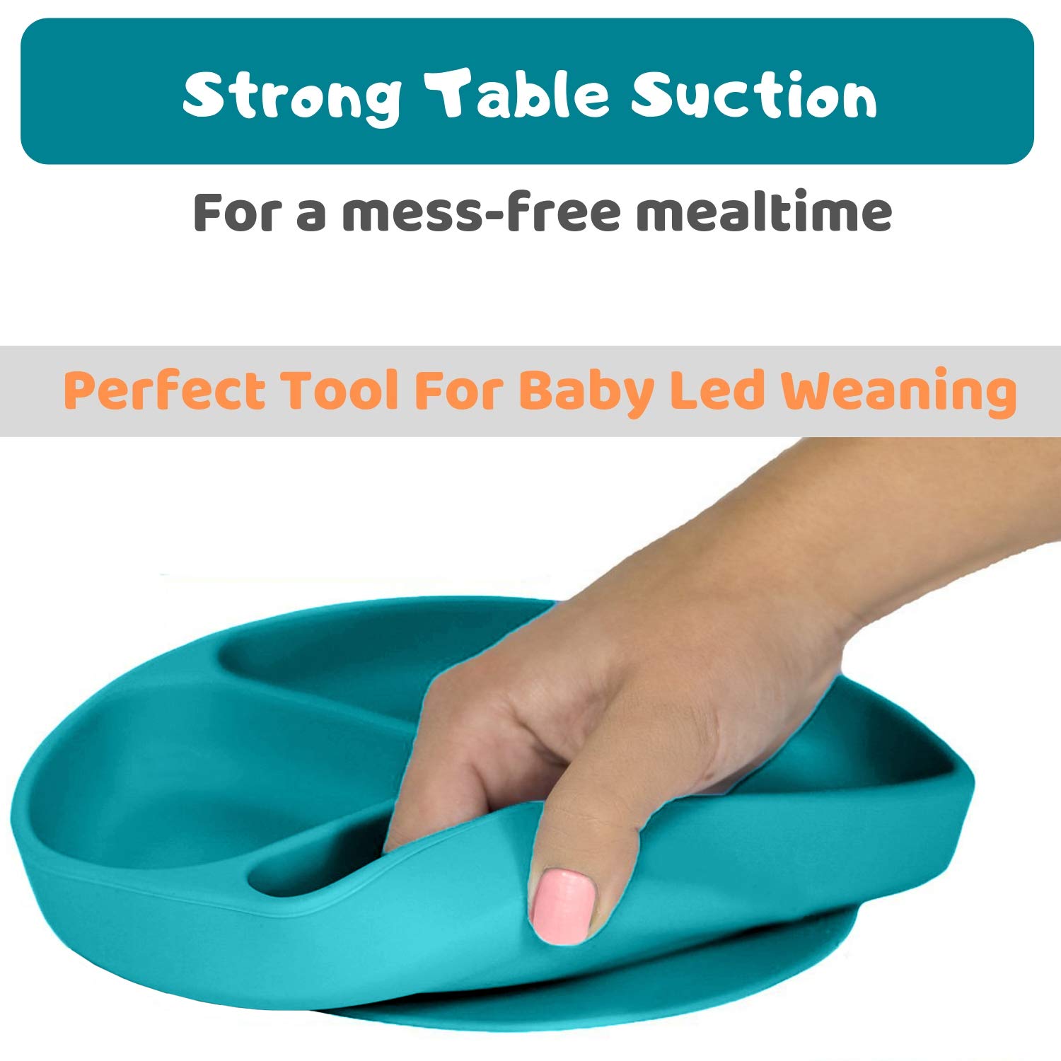 Non-Slip Silicone Suction Plate for Toddlers - BPA Free, 100% Food-Grade | Microwave, Dishwasher & Oven Safe Baby Feeding Plate with Divider | Perfect for High Chairs, Travel & Mess-Free Meals (Turquoise, 1-Pack)