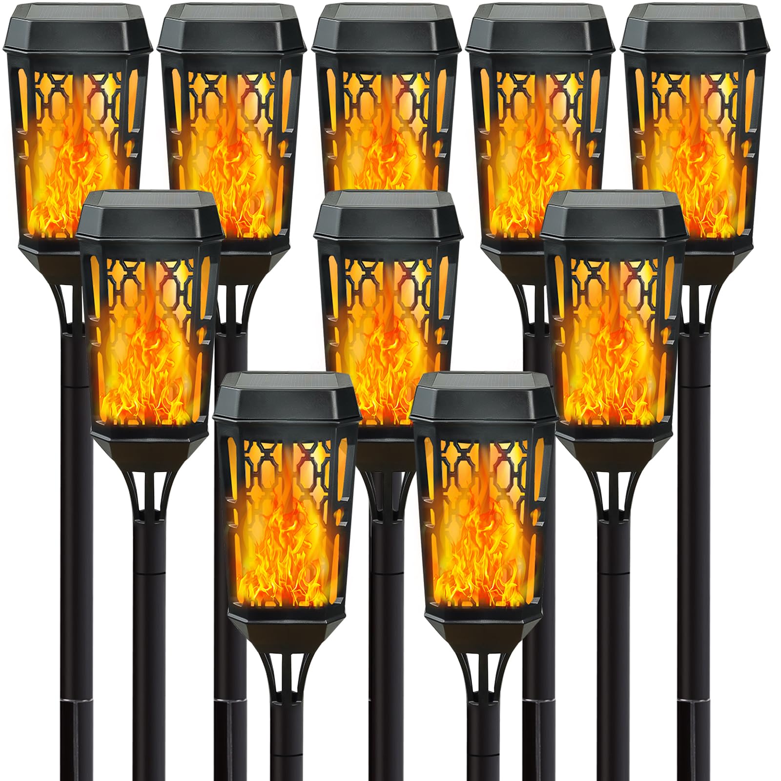 10-Pack Upgraded Solar Halloween Lights - Outdoor Solar Torch with Flickering Flame for Garden, Yard & Party Decorations | Waterproof & Weatherproof | Perfect for Halloween, Christmas, Patio, Pathway & Backyard Lighting