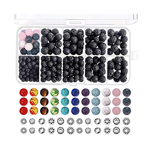 500pcs Lava Beads Stone Rock with Chakra Beads & Spacer Beads - Essential Oil Diffuser Jewelry Making Kit, DIY Beading Supplies for Necklaces, Bracelets & Aromatherapy Accessories