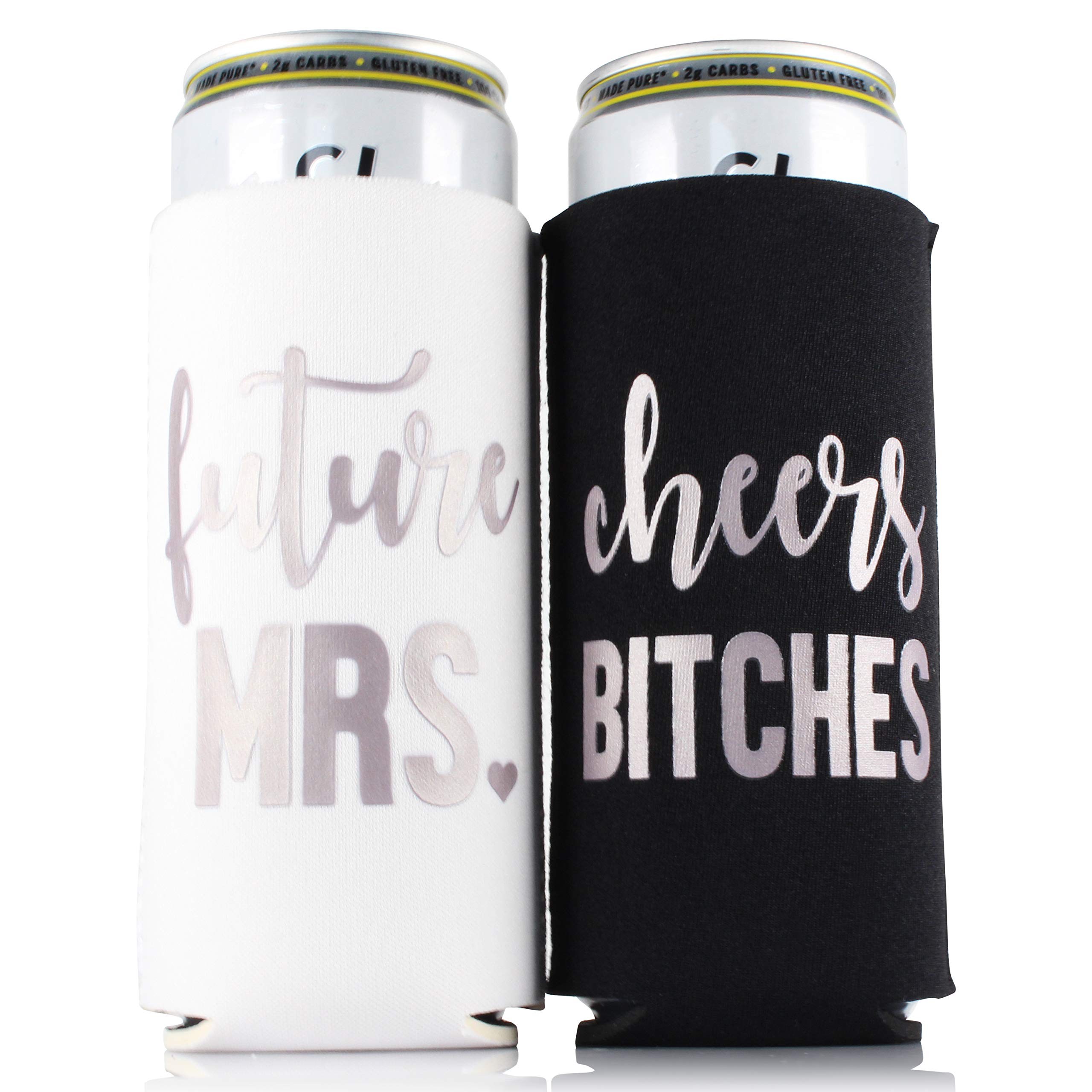 Bachelorette Party Decorations - 10 Pack Black Cheers Slim Can Coolers for Bridal Showers & Wedding Events - Perfect for Bachelorette Parties, Girls' Night Out & Celebrations