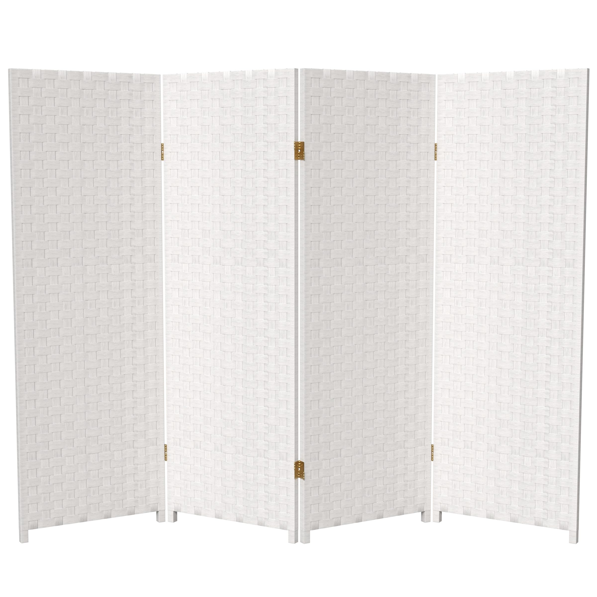 4 ft. Short Woven Fiber Folding Room Divider Screen - White - 4 Panel Privacy Partition for Home, Office, or Studio Decor