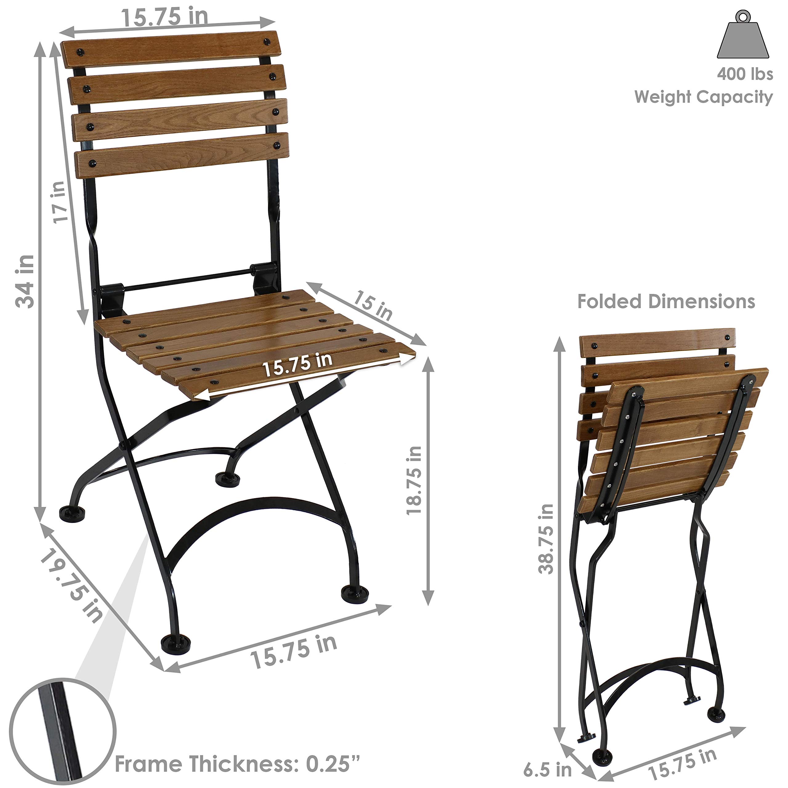 Sunnydaze European Chestnut Wooden Folding Dining Chairs Set of 2 - Sturdy Indoor Outdoor Patio Furniture for Dining Room, Garden, Picnic, and Camping